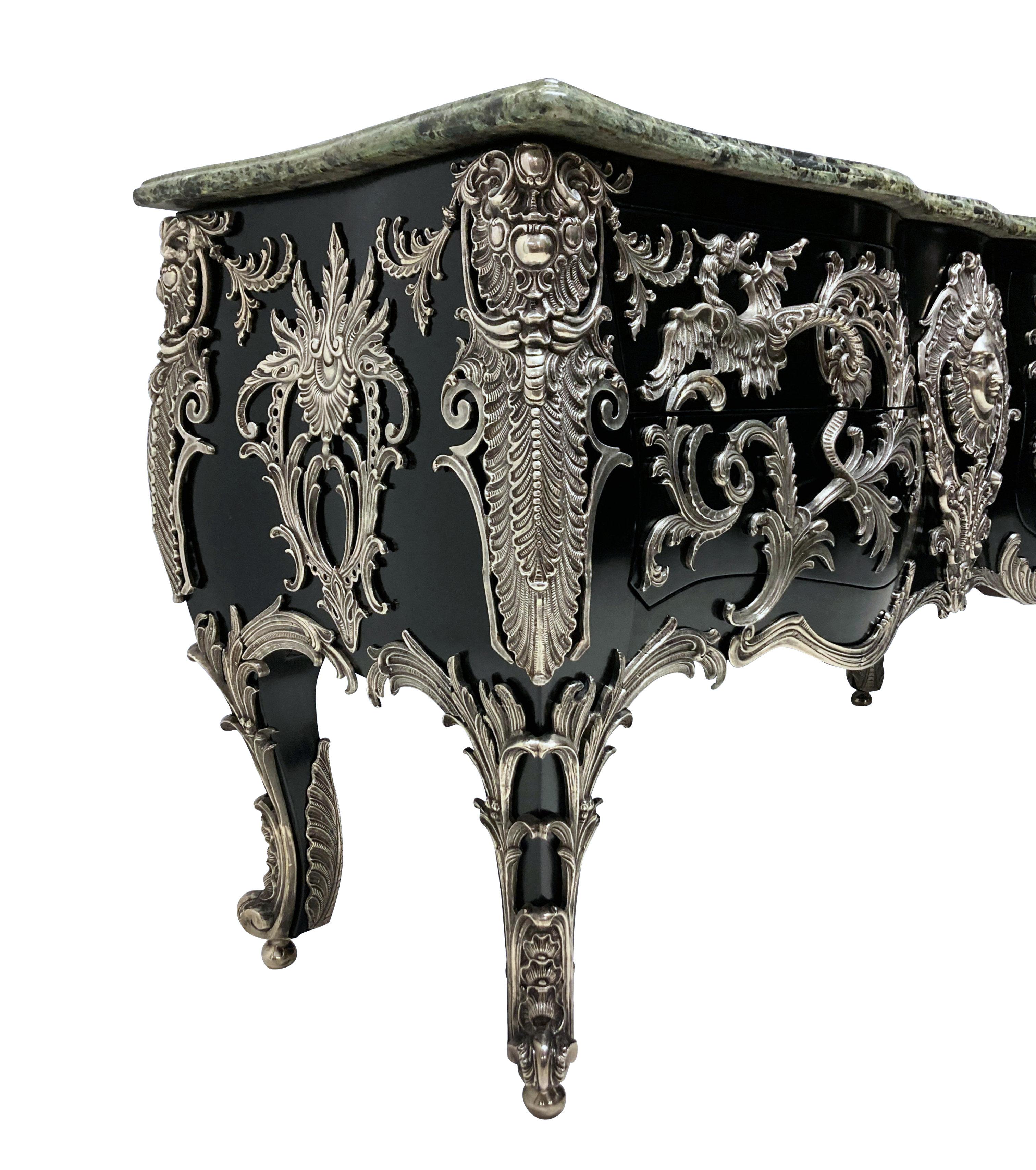 French Monumental Silver Mounted Commode A Vantaux After Gaudreaux For Sale