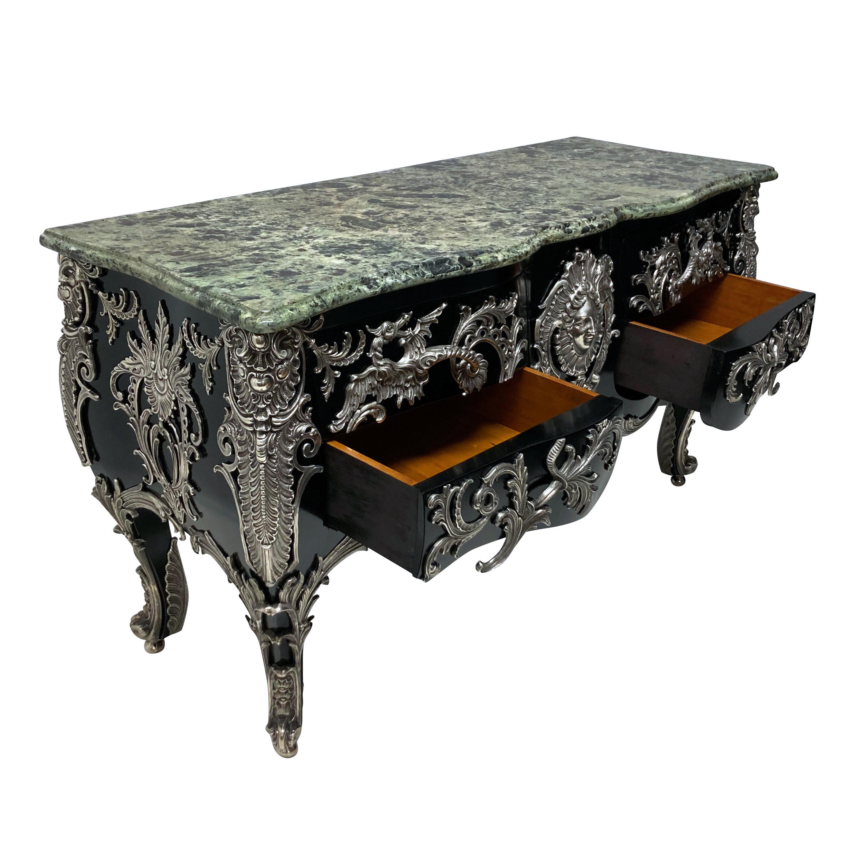 Mid-20th Century Monumental Silver Mounted Commode A Vantaux After Gaudreaux For Sale
