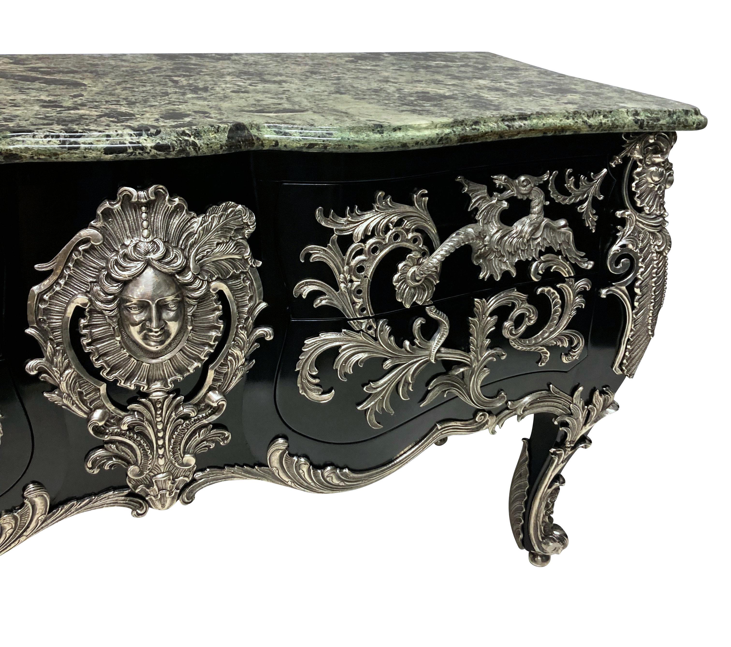 Bronze Monumental Silver Mounted Commode A Vantaux After Gaudreaux For Sale
