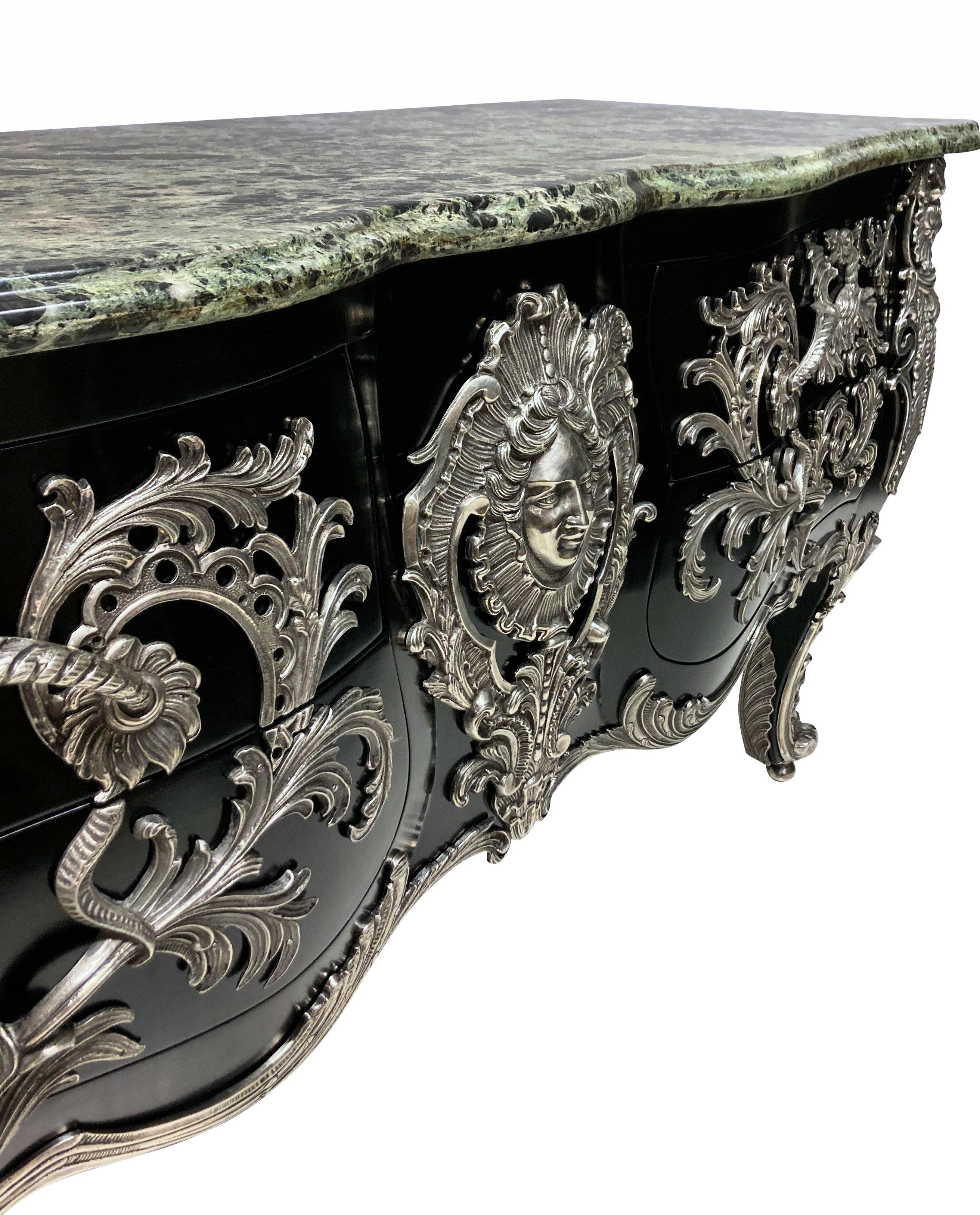 Monumental Silver Mounted & Ebonised Commode After Gaudreaux For Sale 4