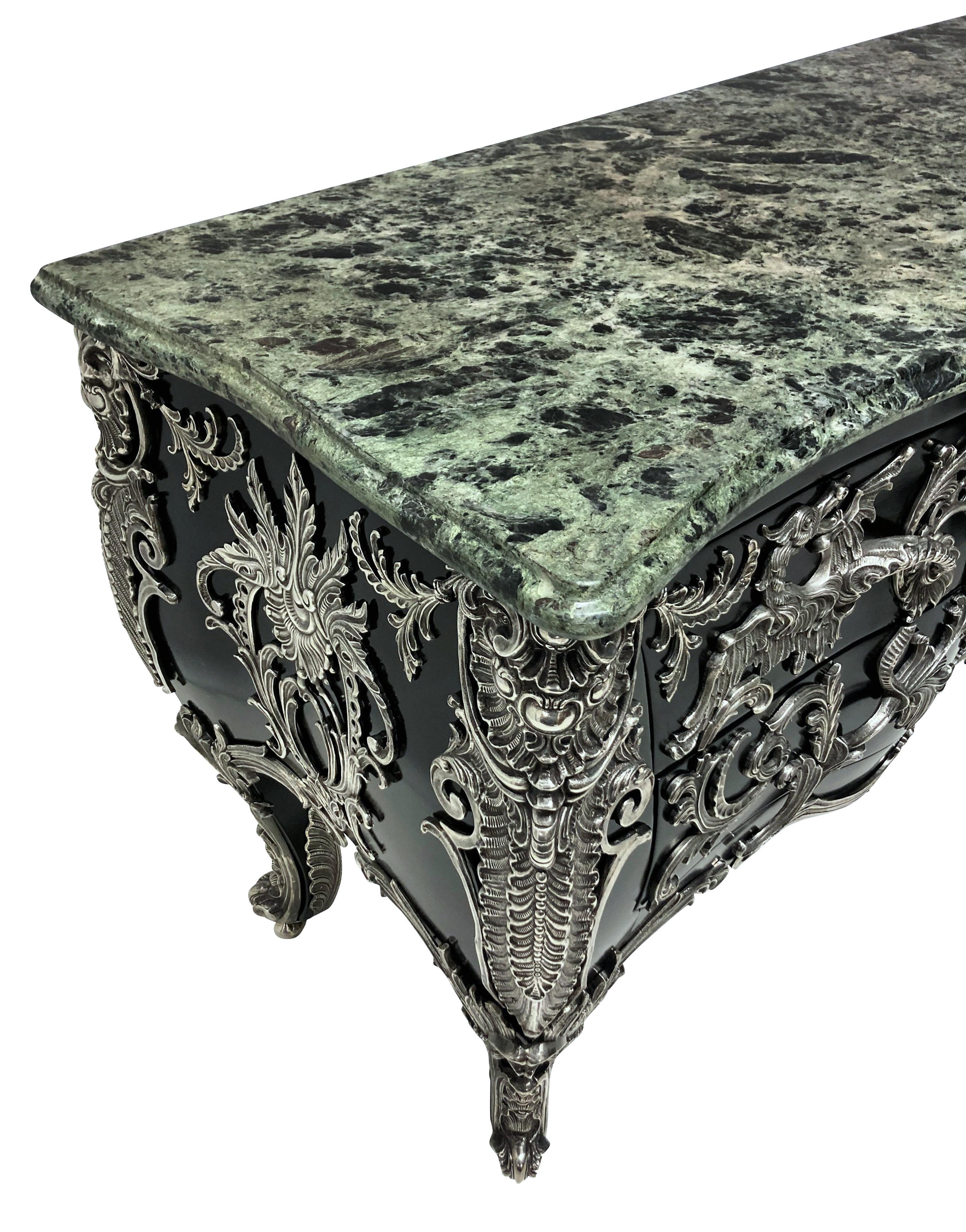 French Monumental Silver Mounted & Ebonised Commode After Gaudreaux For Sale