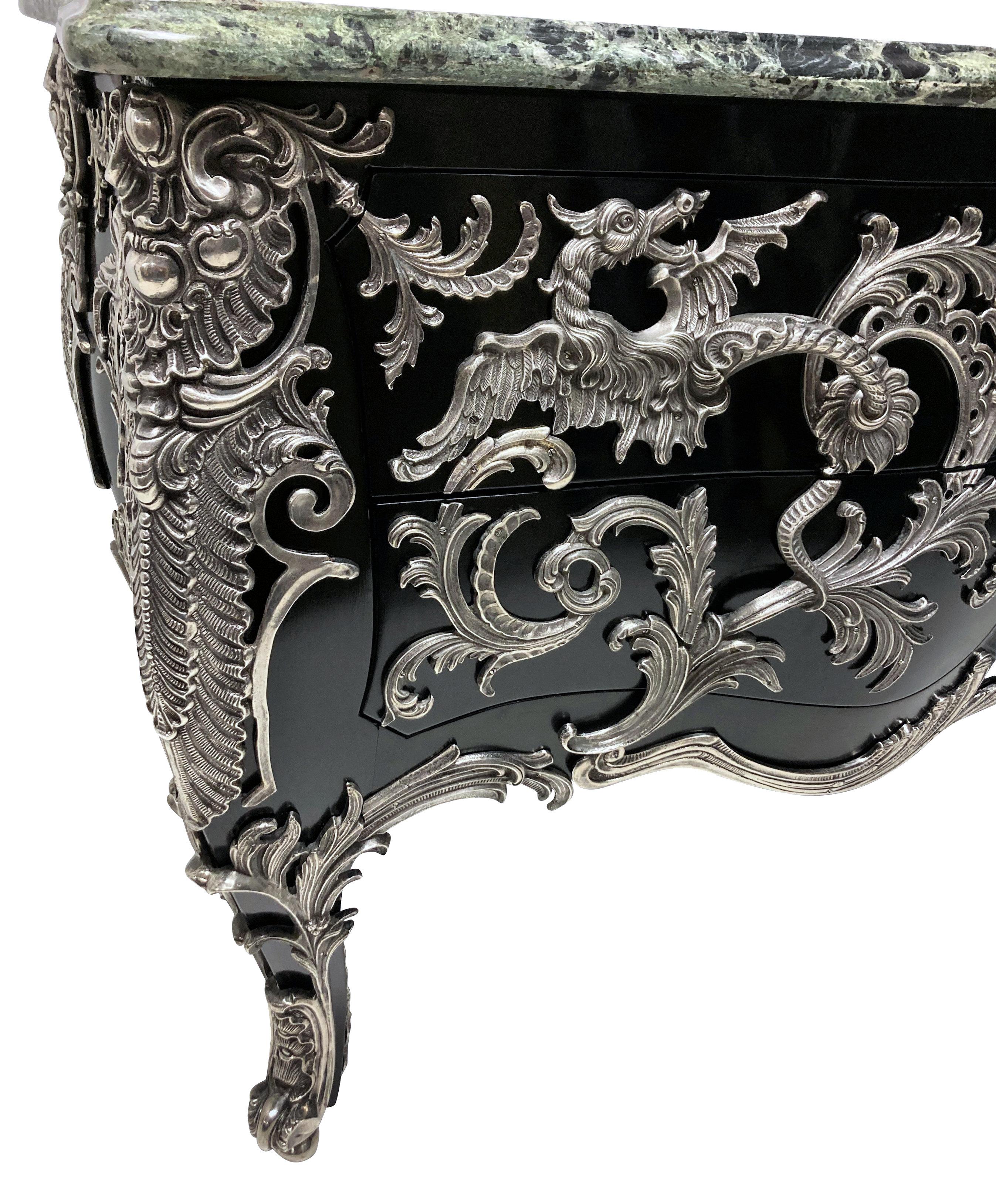 Monumental Silver Mounted & Ebonised Commode After Gaudreaux In Good Condition For Sale In Kent, Dover