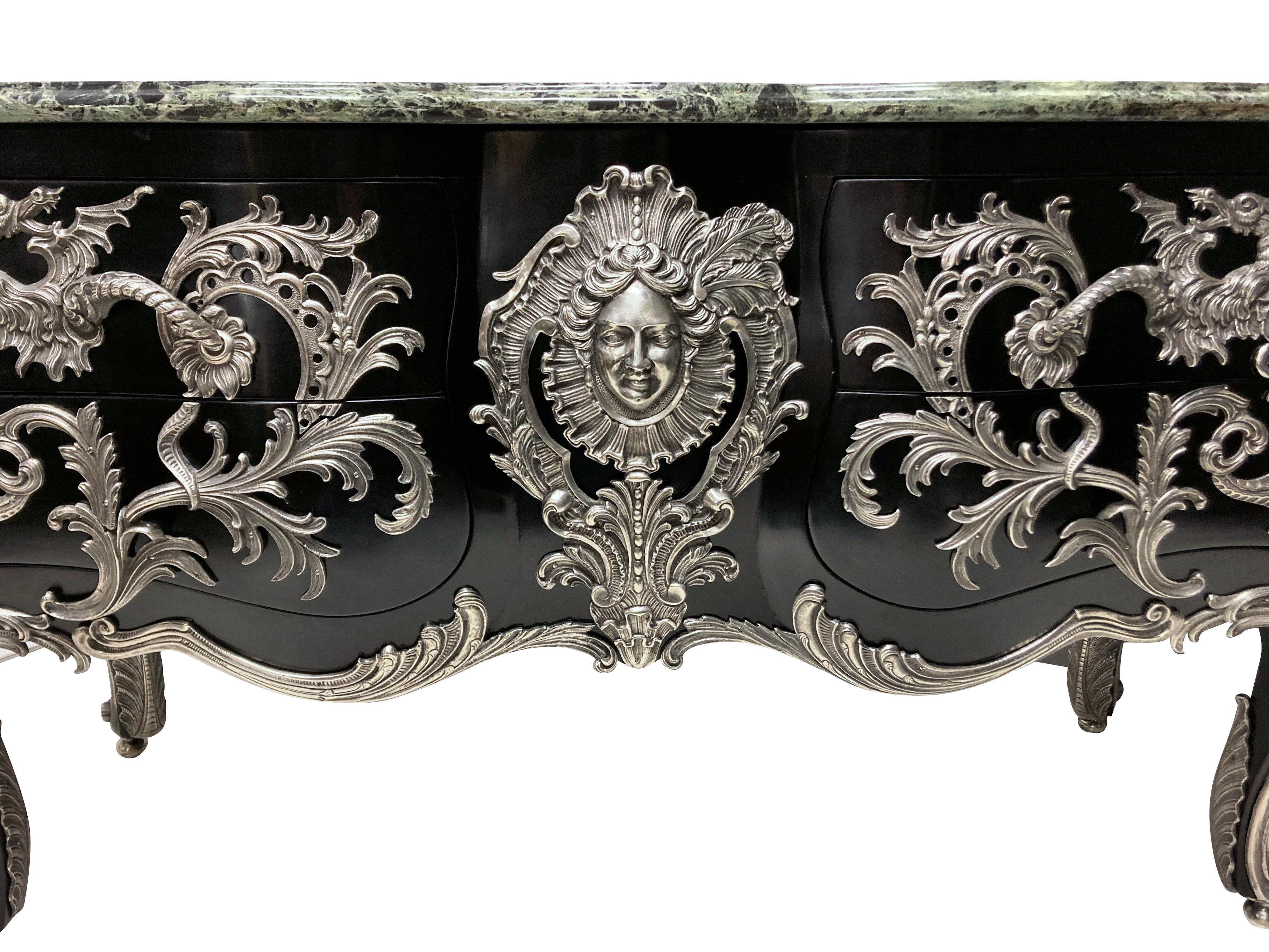 Mid-20th Century Monumental Silver Mounted & Ebonised Commode After Gaudreaux For Sale