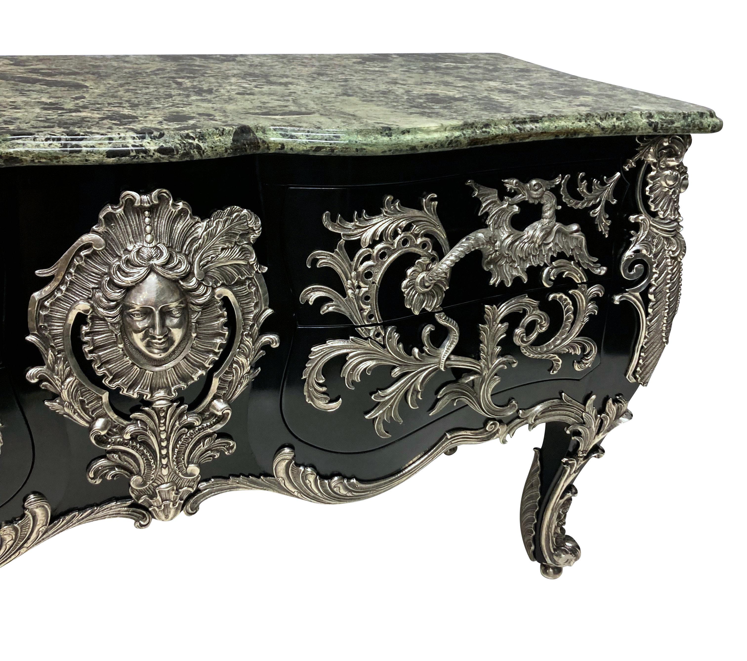 Bronze Monumental Silver Mounted & Ebonised Commode After Gaudreaux For Sale