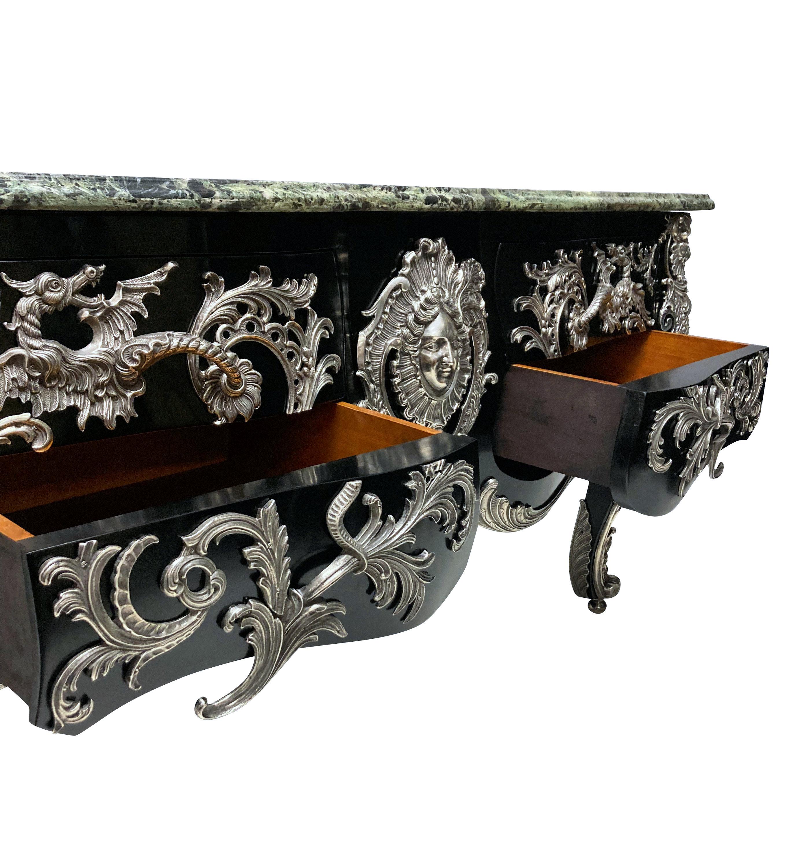Monumental Silver Mounted & Ebonised Commode After Gaudreaux For Sale 2