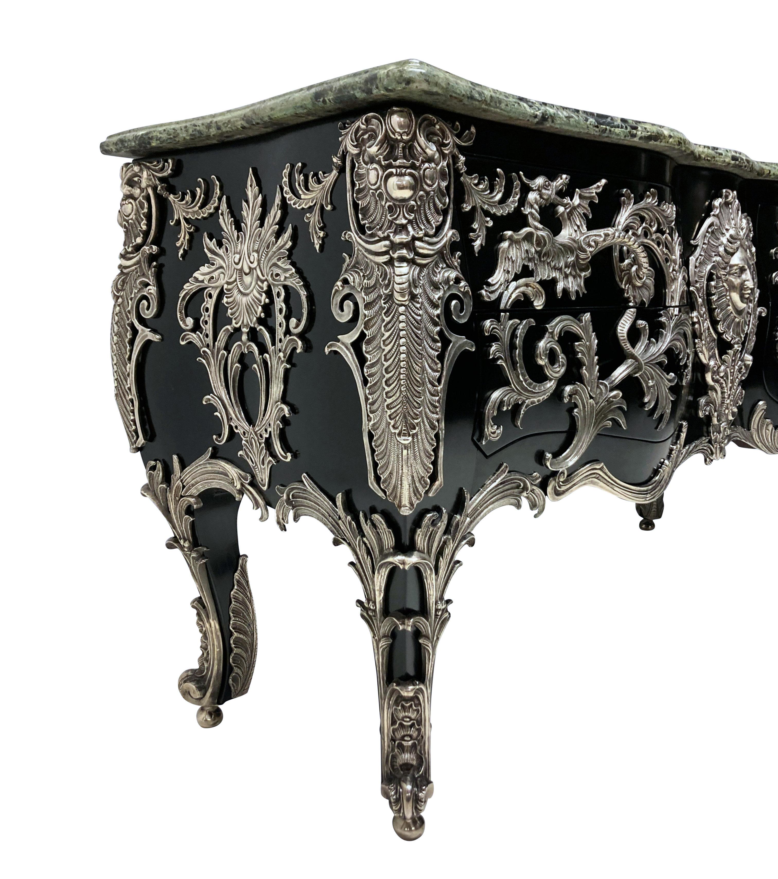 Monumental Silver Mounted & Ebonised Commode After Gaudreaux For Sale 3