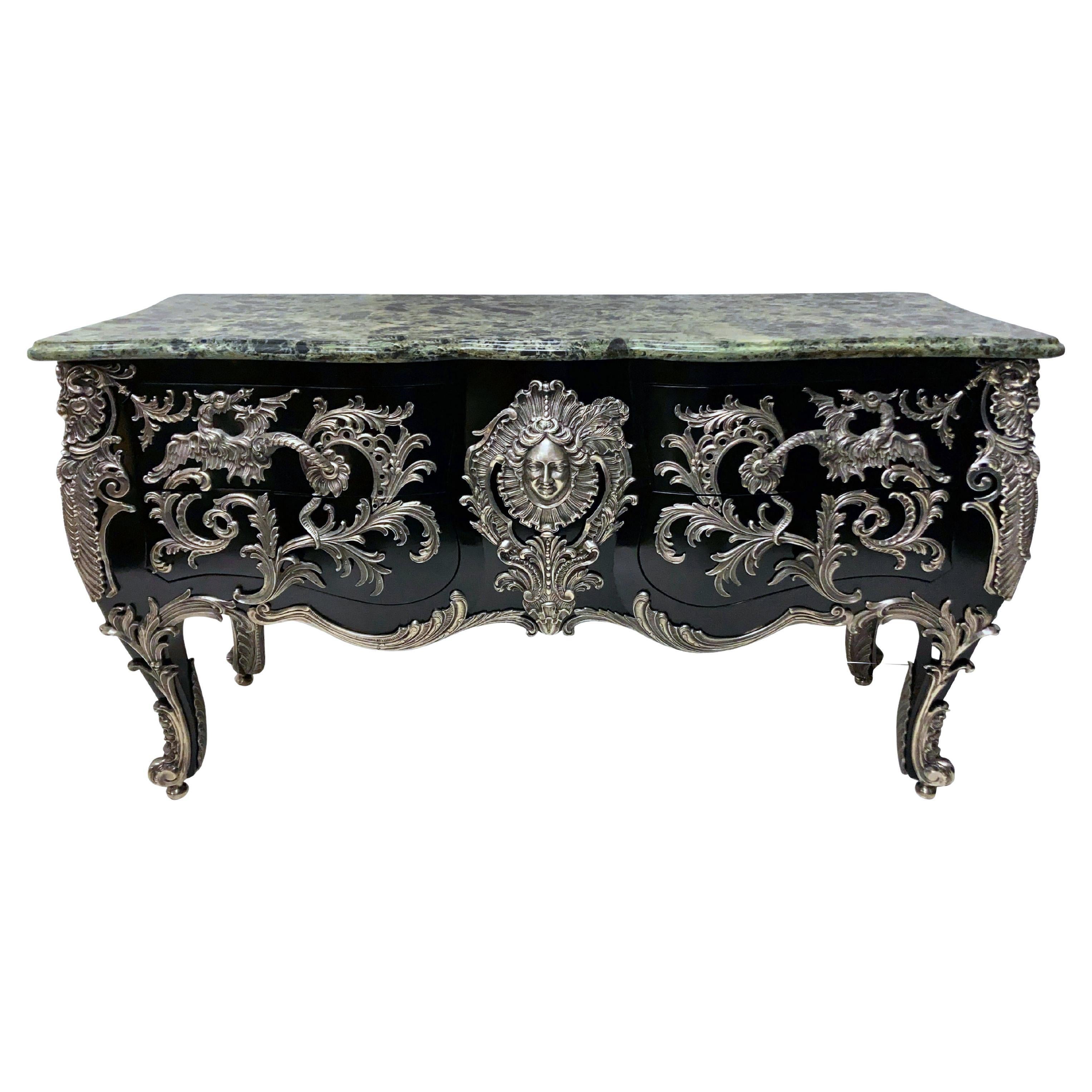 Monumental Silver Mounted & Ebonised Commode After Gaudreaux For Sale