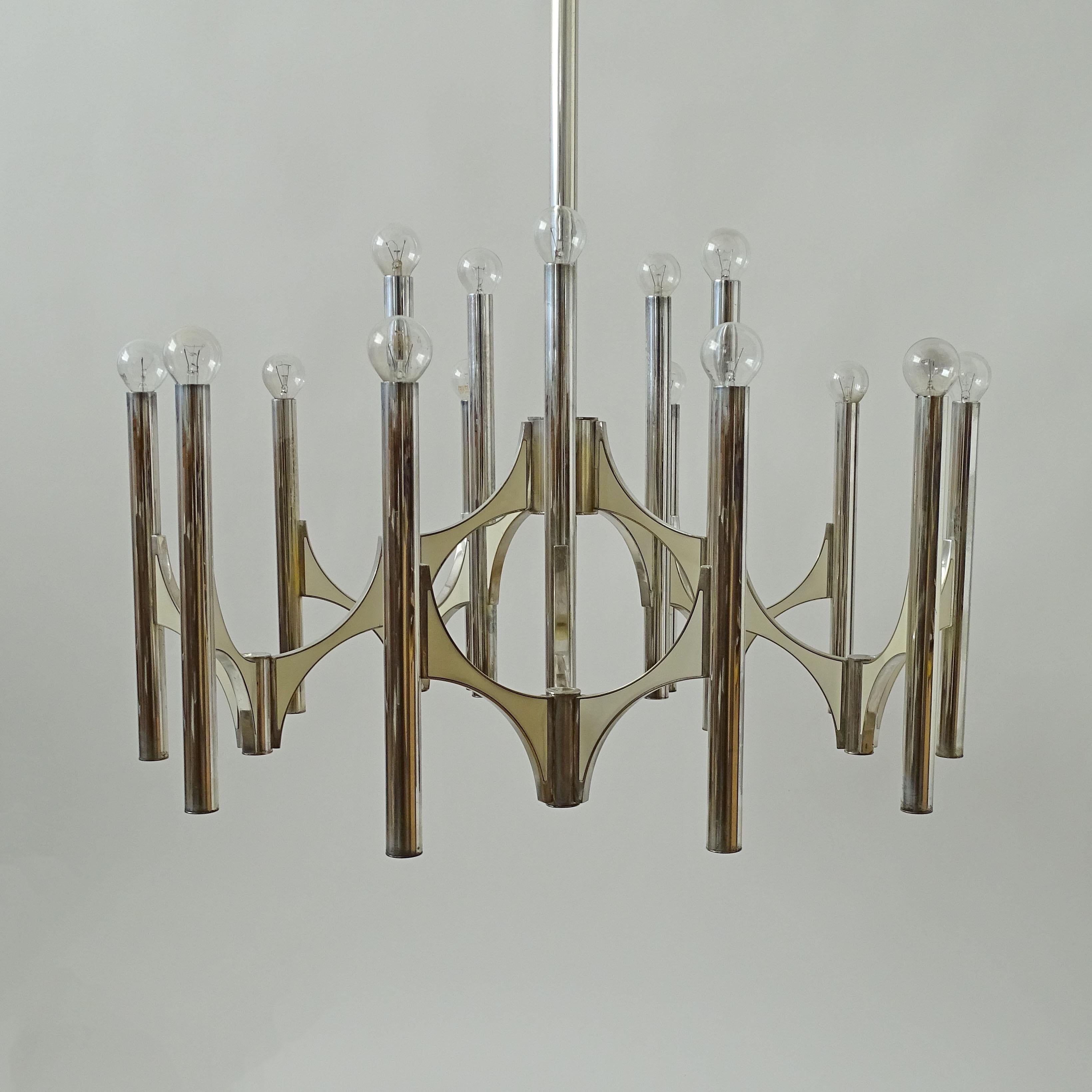 Monumental and Grand Silver Plated Brass Chandelier by Gaetano Sciolari, Italy 1960s