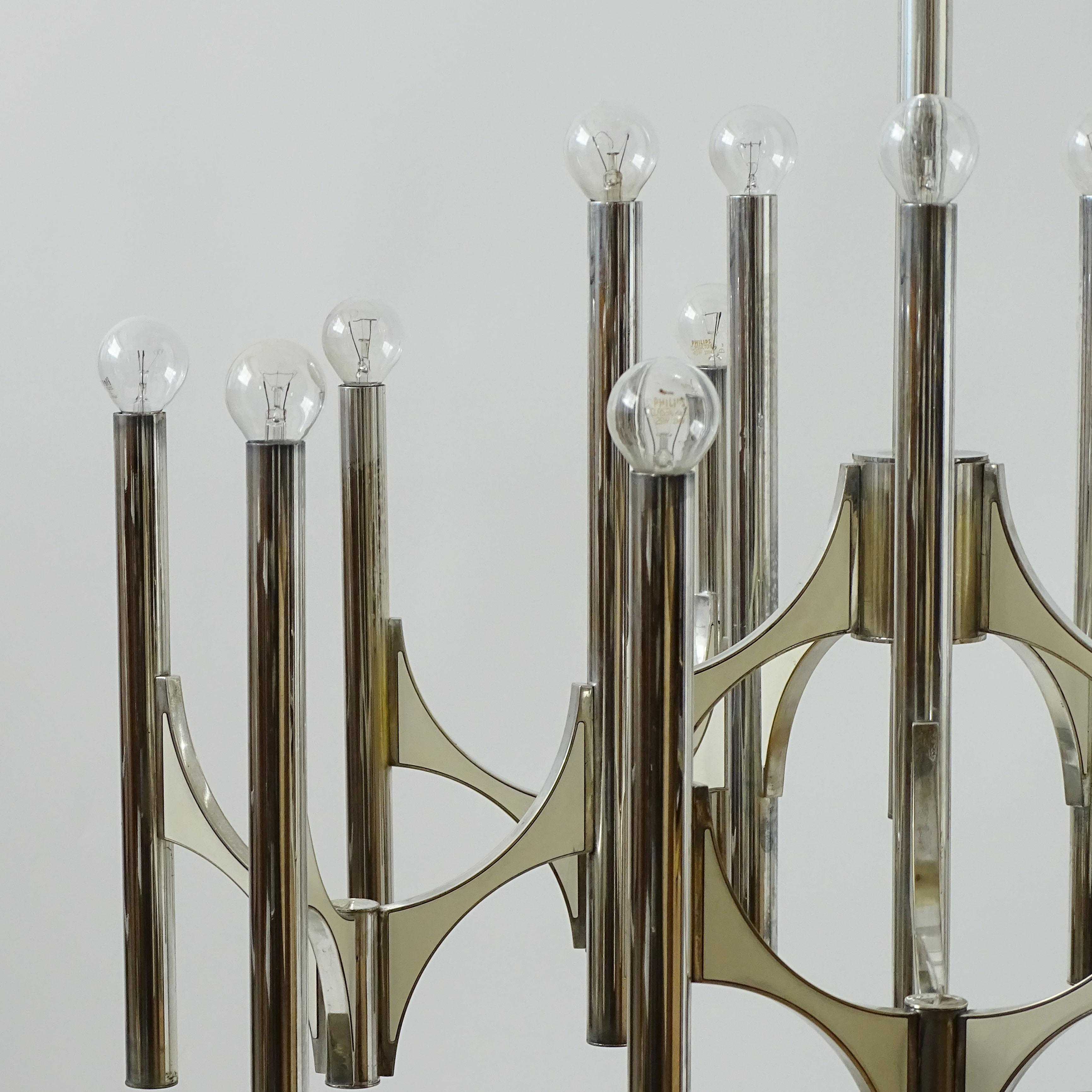 Mid-Century Modern Monumental Silver Plated Brass Chandelier by Gaetano Sciolari, Italy 1960s