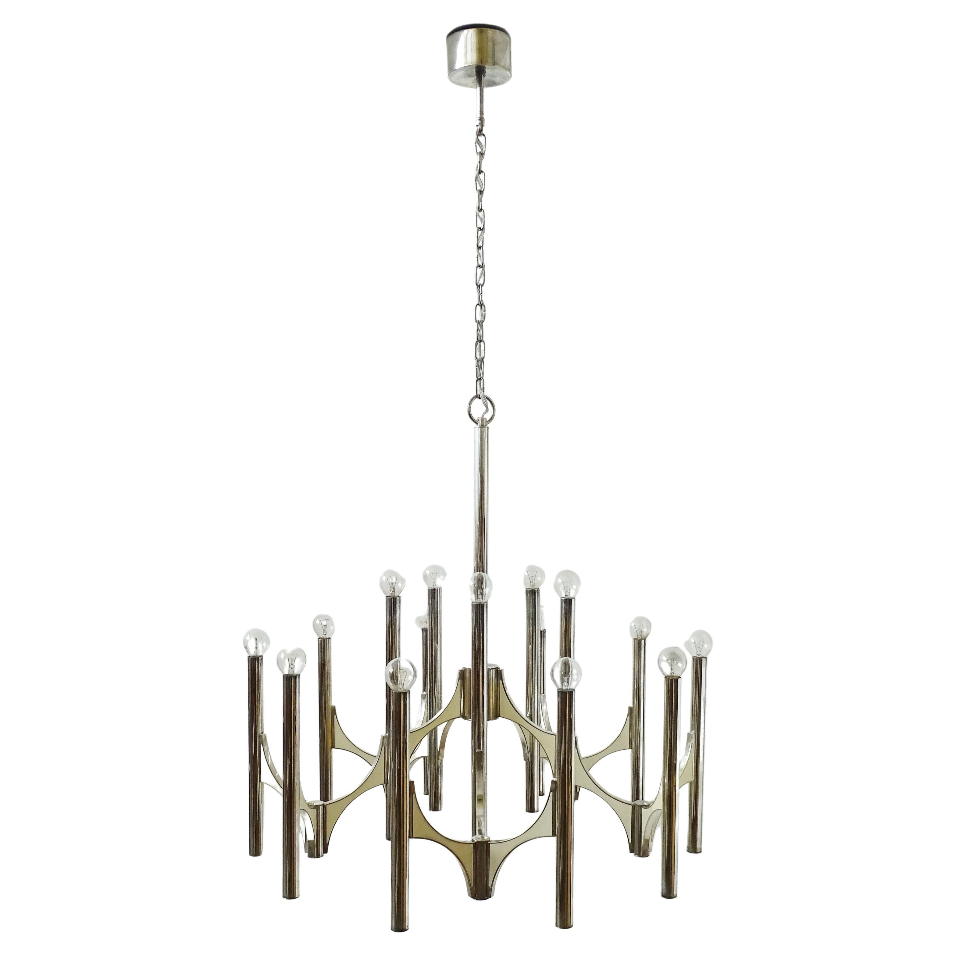 Monumental Silver Plated Brass Chandelier by Gaetano Sciolari, Italy 1960s For Sale