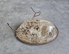 Monumental Silver Plated Covered Serving Platter Resting Stag by Teghini Firenze