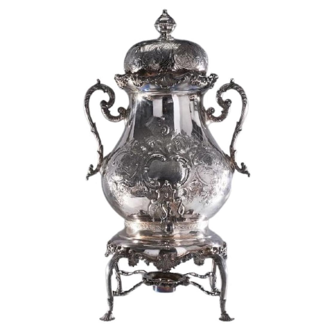 Monumental Silver Tea Urn Samovar in Victorian Style For Sale