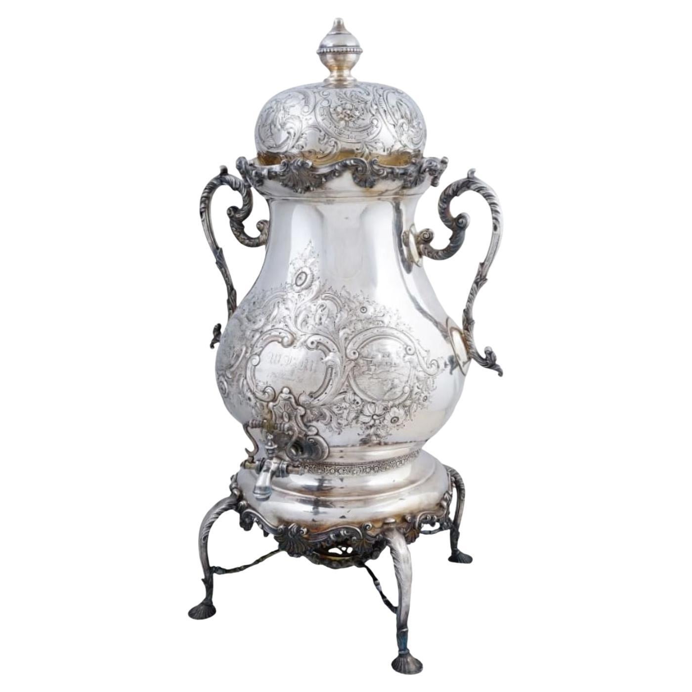 Monumental Silver Tea Urn Samovar in Victorian Style