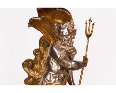 Monumental Silvered and Gilt-Bronze Glass Centerpiece of "Poseidon"