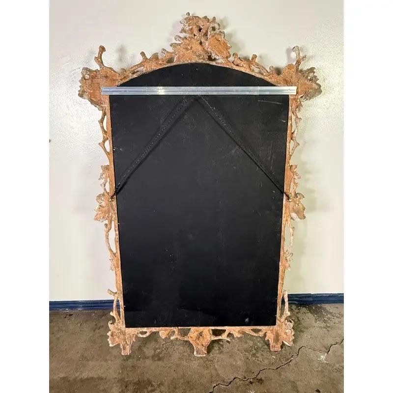 Beautifully ornate carved wood mirrors featuring  heavily detailed naturalistic frames. Each frame is adorned with twisting vine motifs, clusters of grapes, and delicately carved leaves, evoking the organic elegance of the Rococo style. The wood is