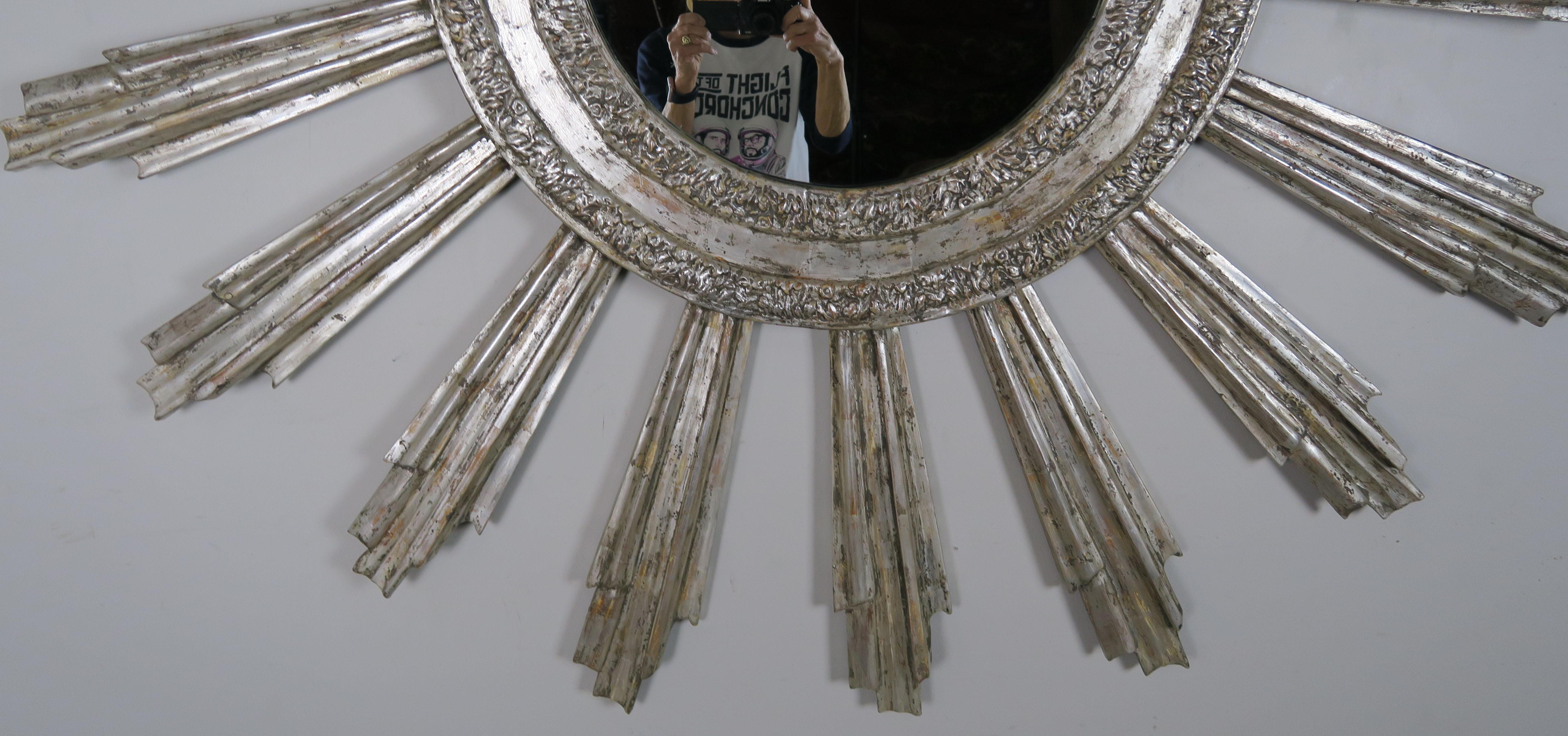 American Monumental Silvered Sunburst Mirror by Melissa Levinson For Sale