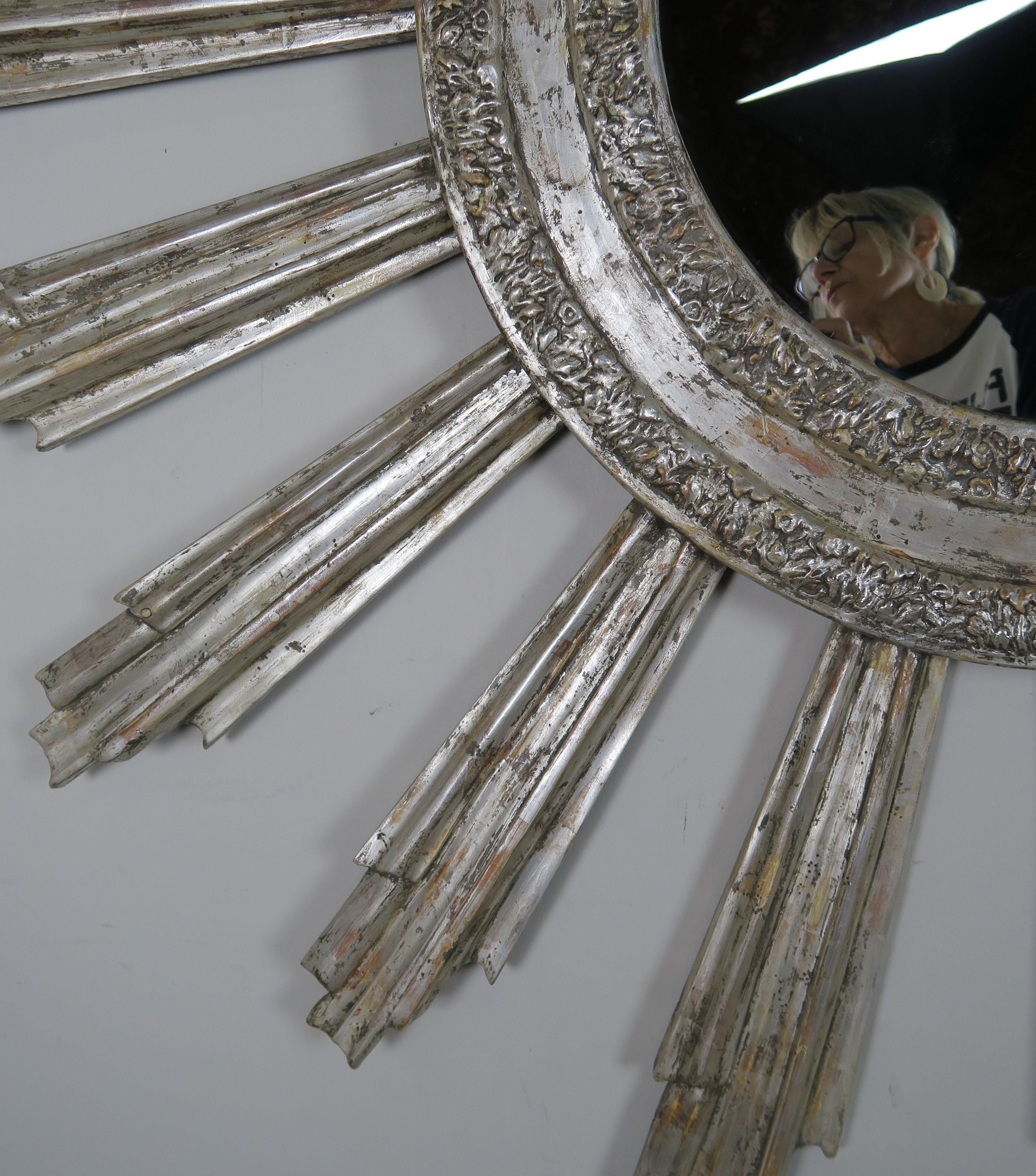 Silver Leaf Monumental Silvered Sunburst Mirror by Melissa Levinson For Sale