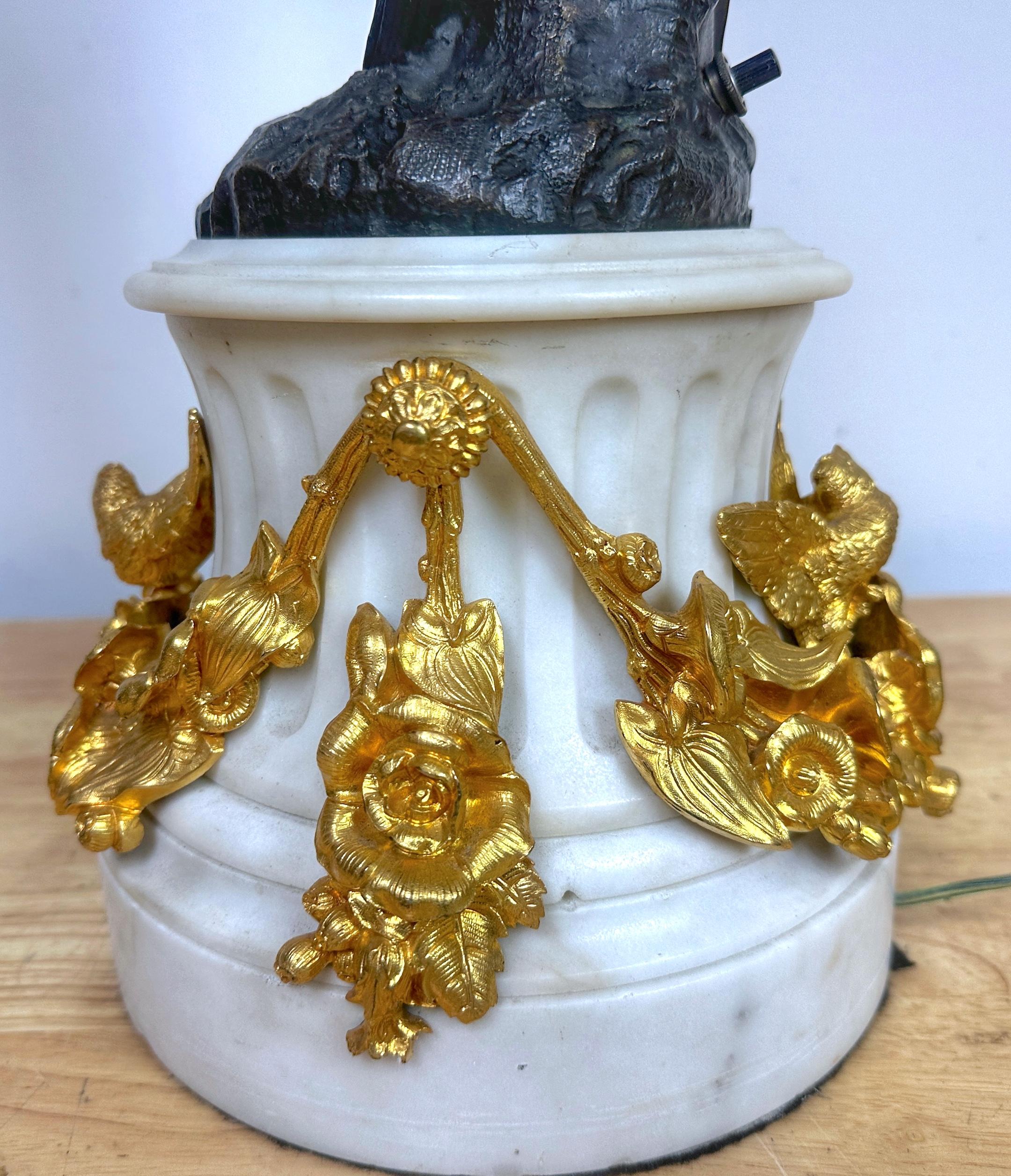 Monumental Single Louis XVI Style Ormolu and Patinated Seven-Light Candelabra For Sale 4