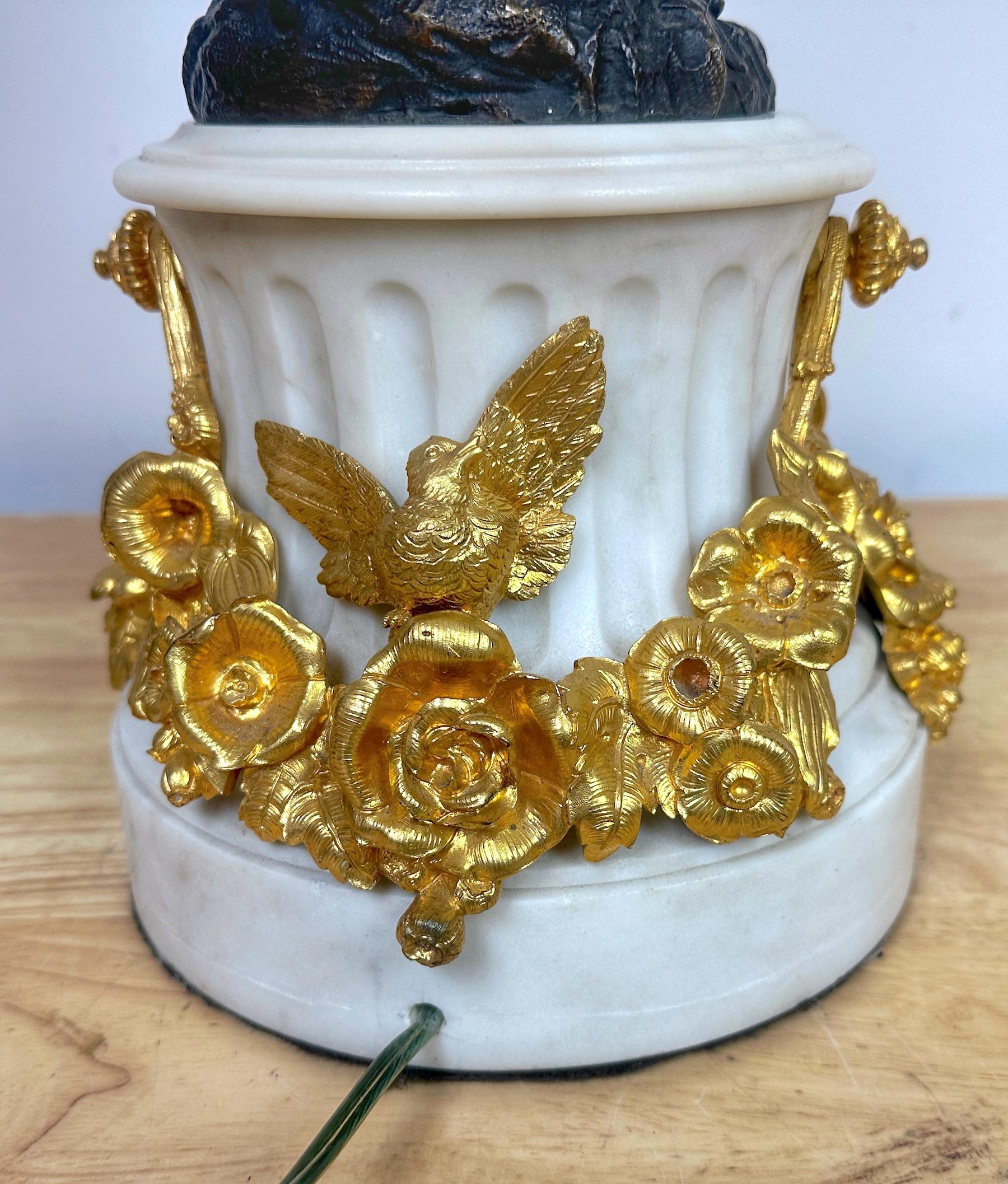 Monumental Single Louis XVI Style Ormolu and Patinated Seven-Light Candelabra For Sale 5
