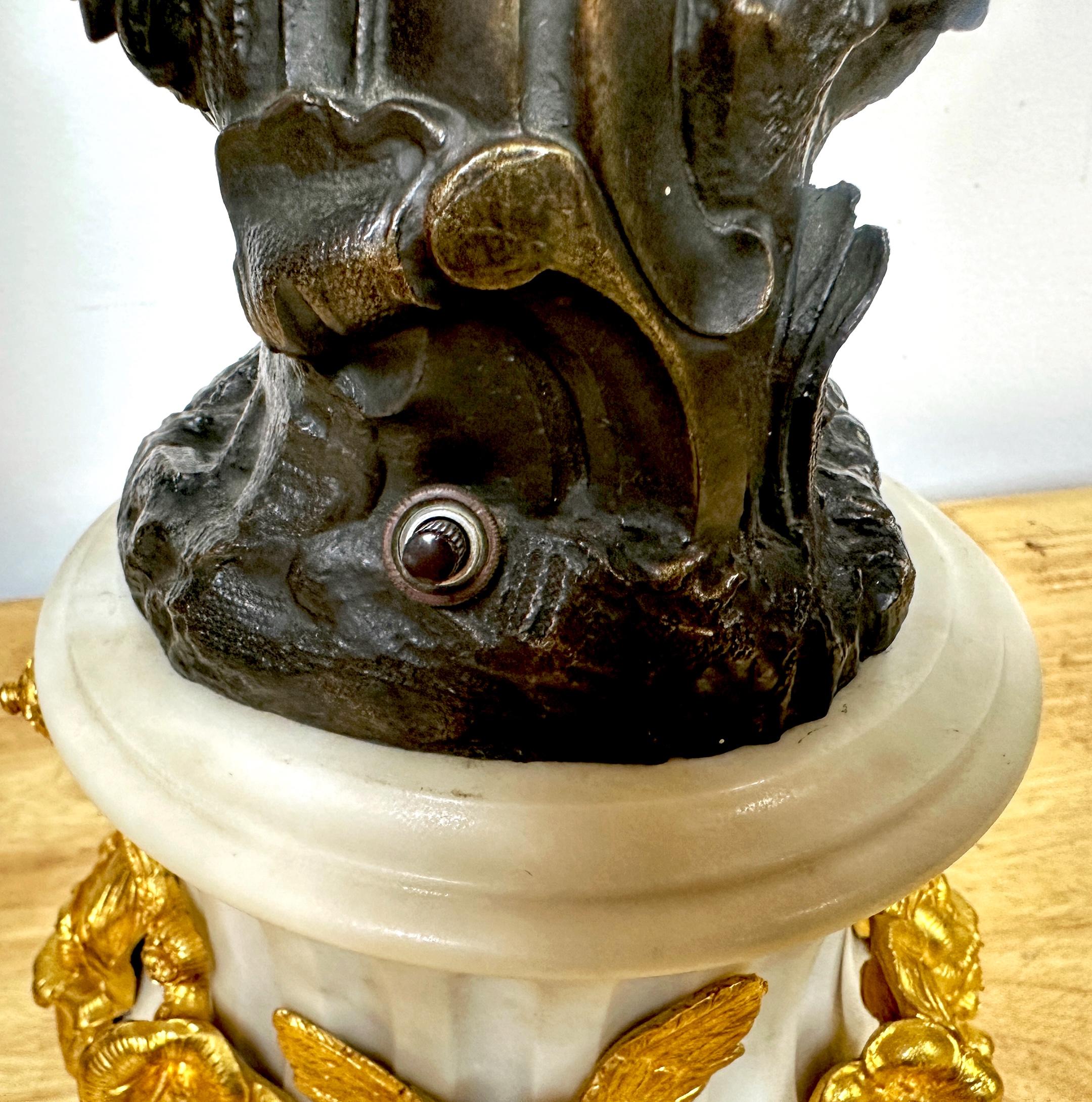 Monumental Single Louis XVI Style Ormolu and Patinated Seven-Light Candelabra For Sale 6