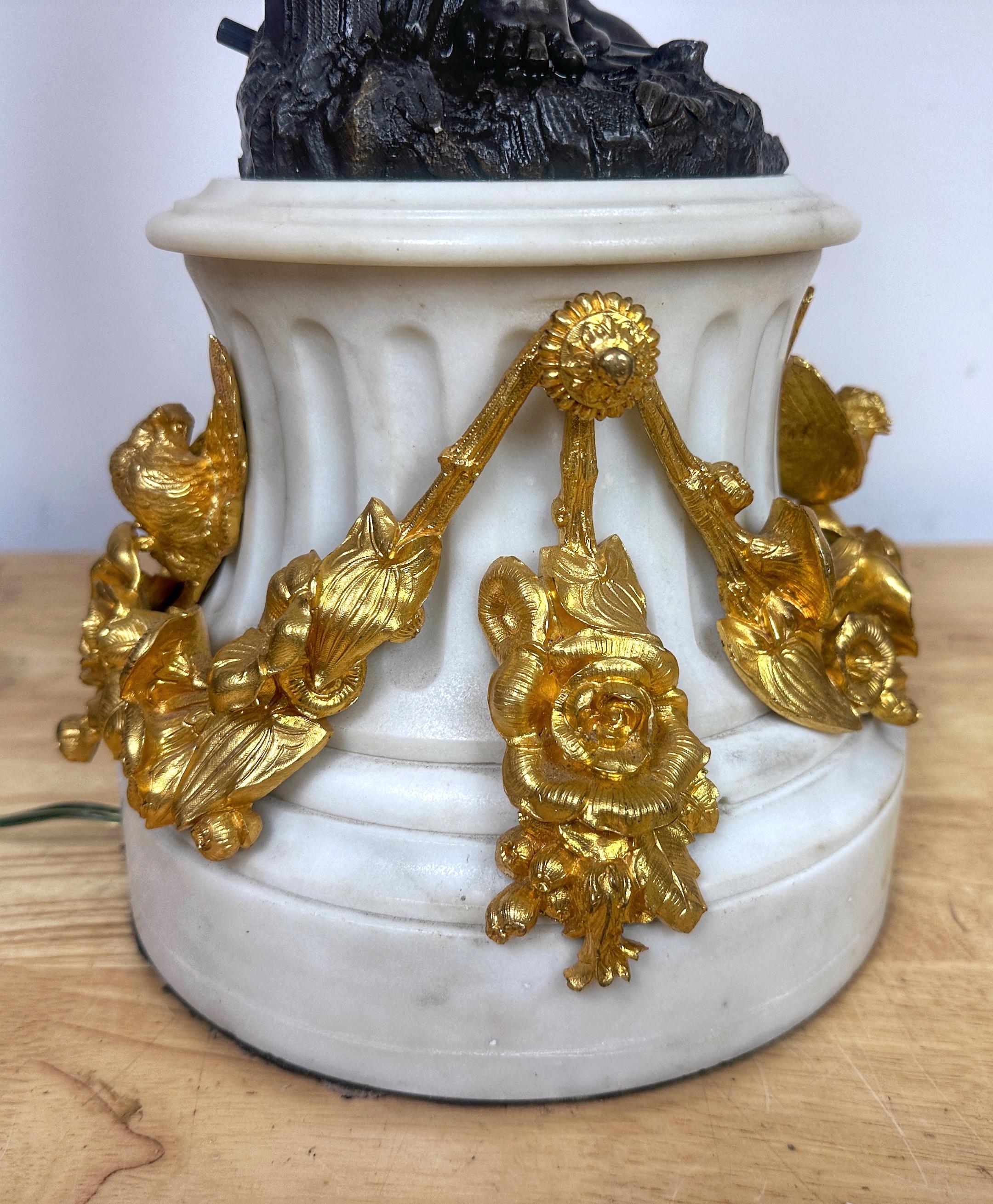 Monumental Single Louis XVI Style Ormolu and Patinated Seven-Light Candelabra For Sale 7
