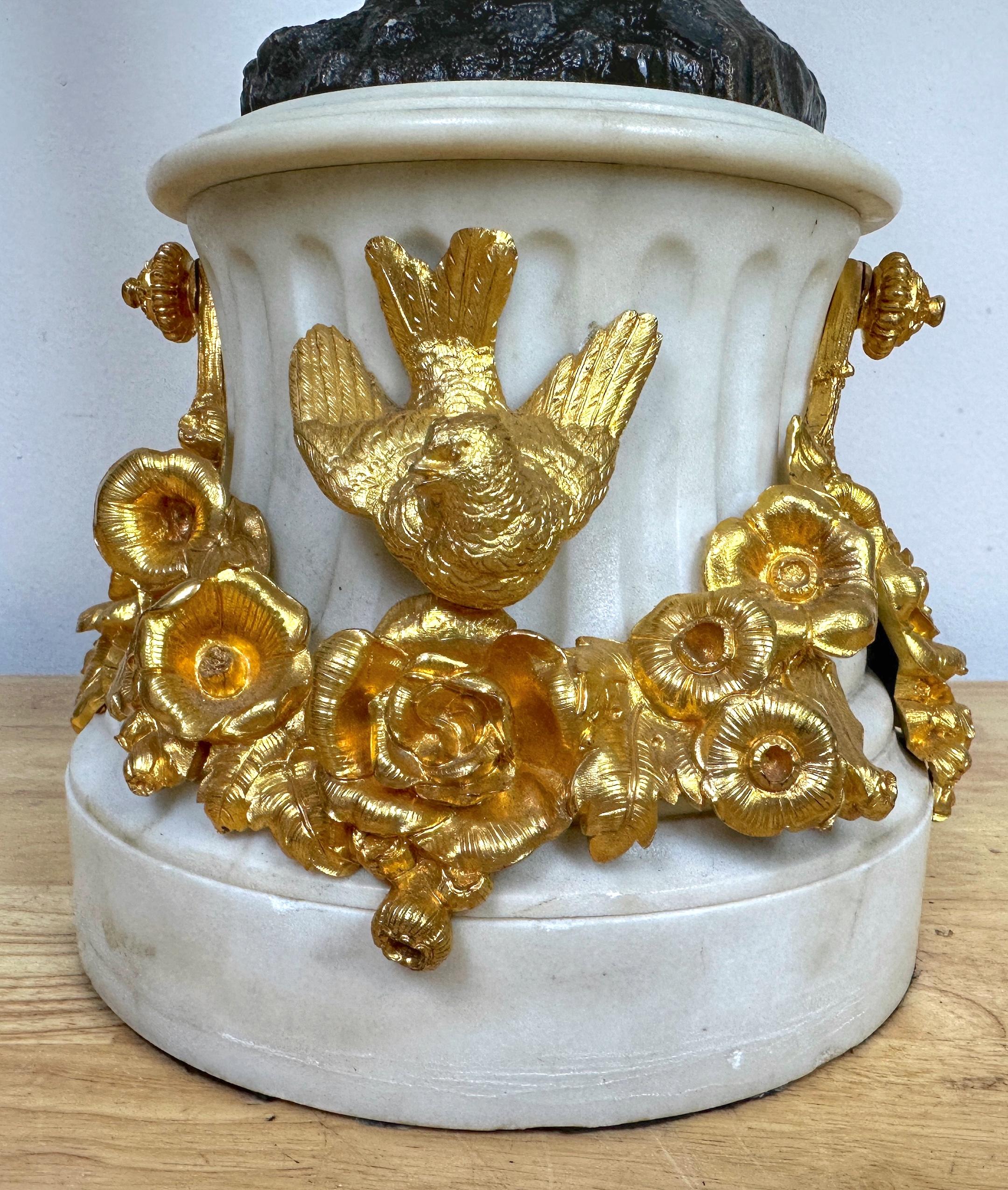 Monumental Single Louis XVI Style Ormolu and Patinated Seven-Light Candelabra For Sale 2