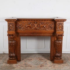 Monumental Sized Hand Carved Oak Fireplace Mantle From Belgium