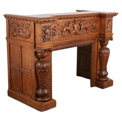 Monumental Sized Hand Carved Oak Fireplace Mantle From Belgium 