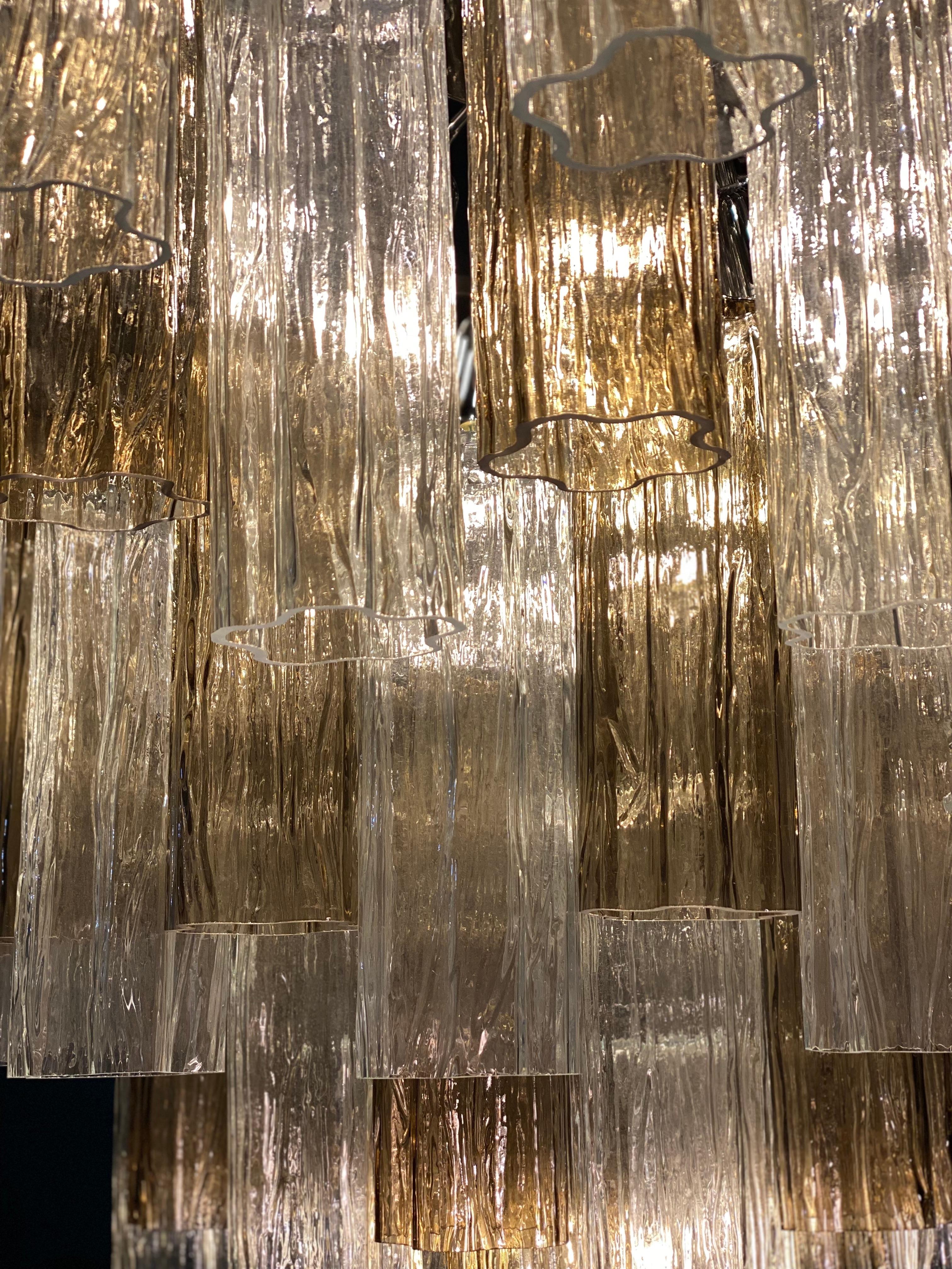 Monumental lustre ou plafonnier Tronchi en verre de Murano fumé et transparent 3