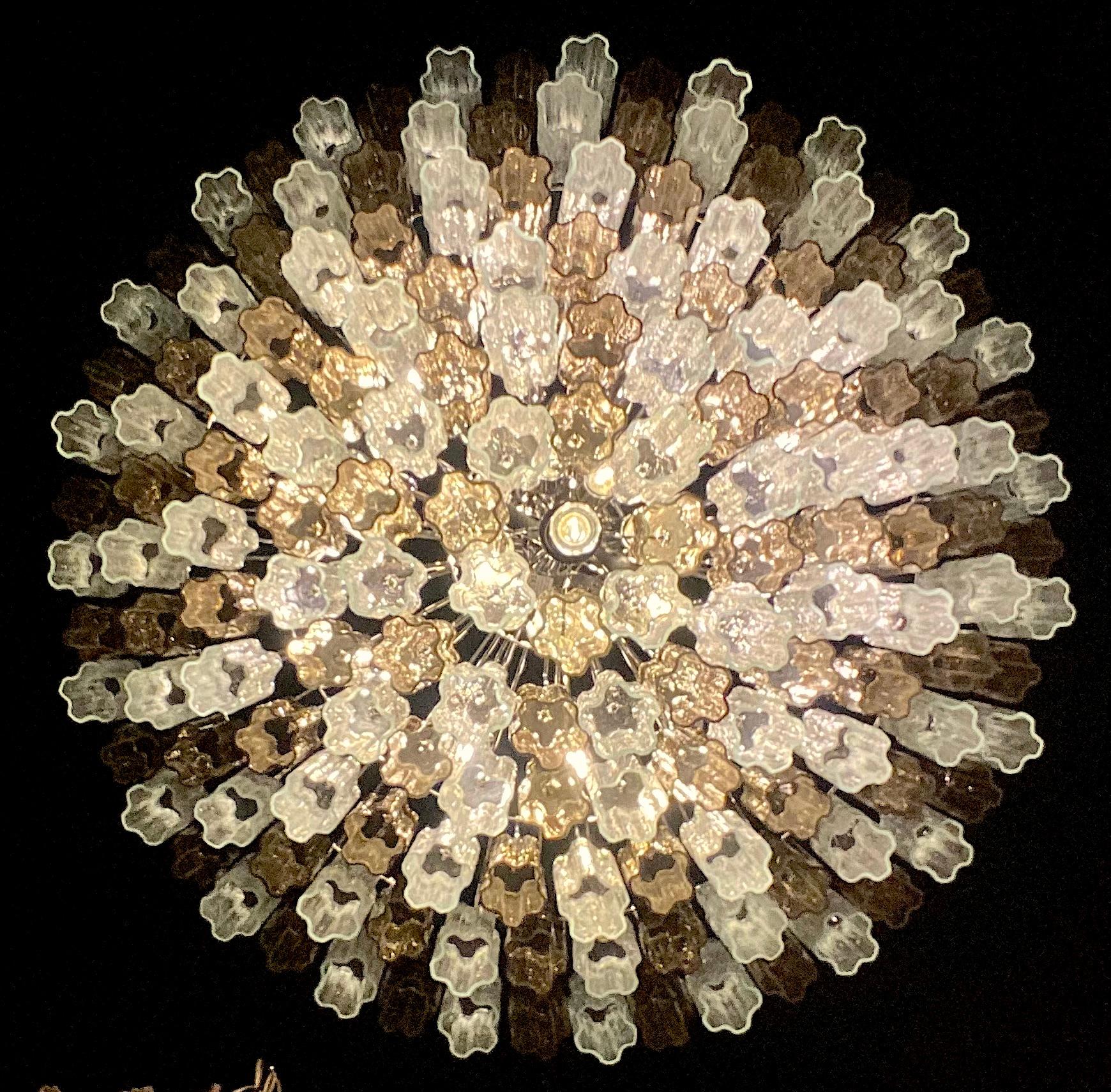 Monumental lustre ou plafonnier Tronchi en verre de Murano fumé et transparent 6