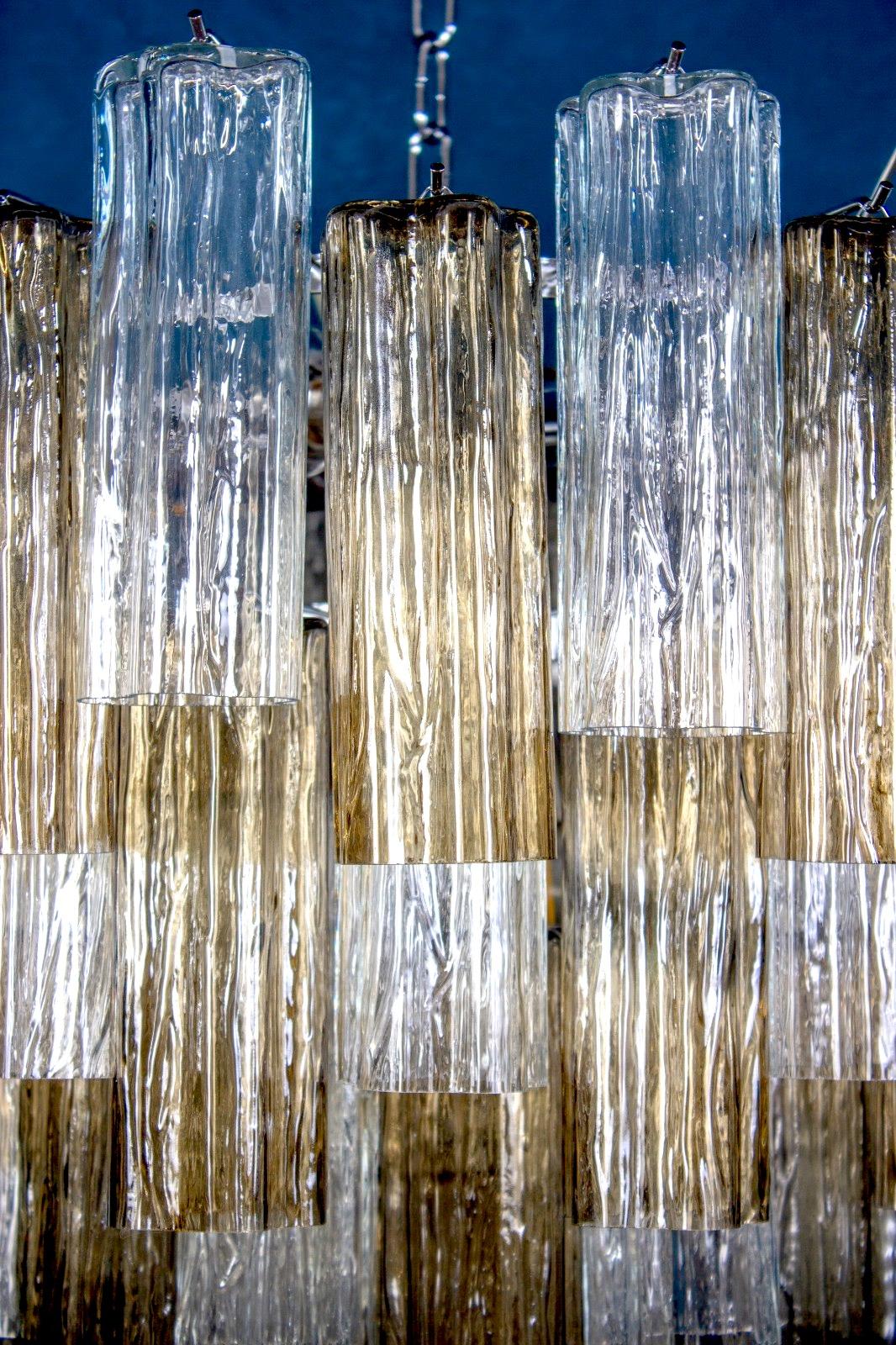 Monumental lustre ou plafonnier Tronchi en verre de Murano fumé et transparent 7