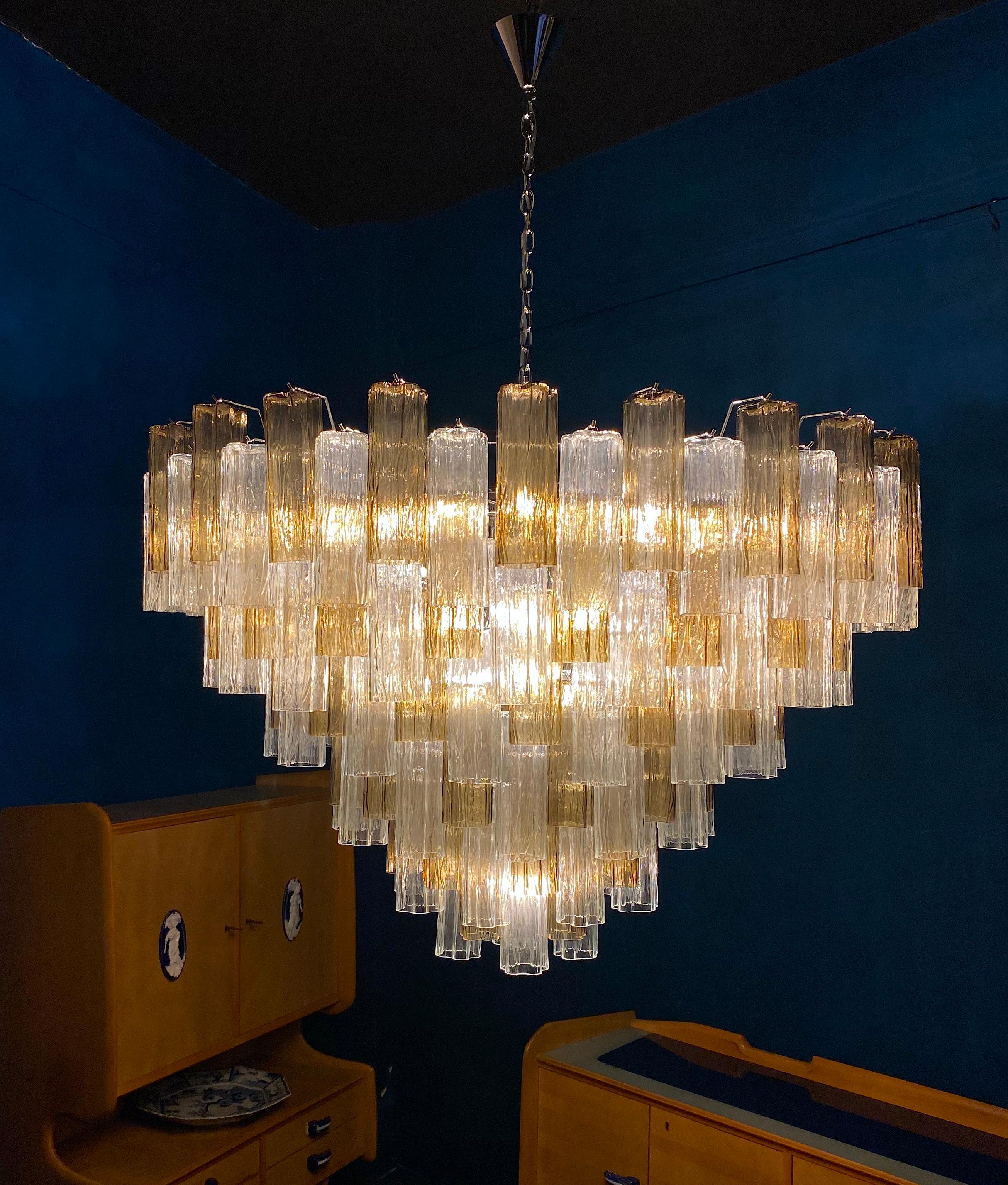 Mid-Century Modern Monumental Smoke and Clear Murano Glass Tronchi Chandelier or Ceiling Light For Sale