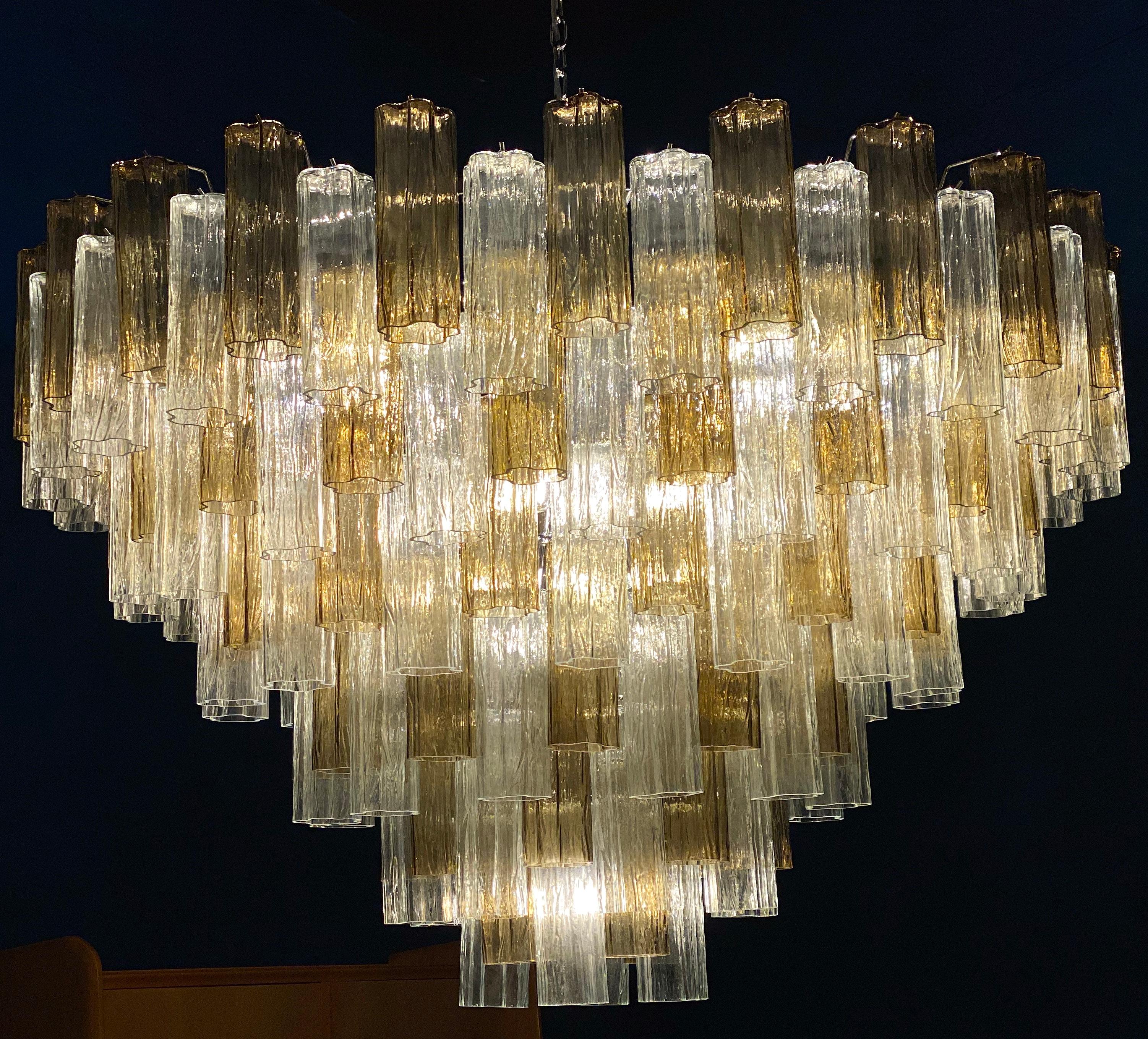 Contemporary Monumental Smoke and Clear Murano Glass Tronchi Chandelier or Ceiling Light For Sale
