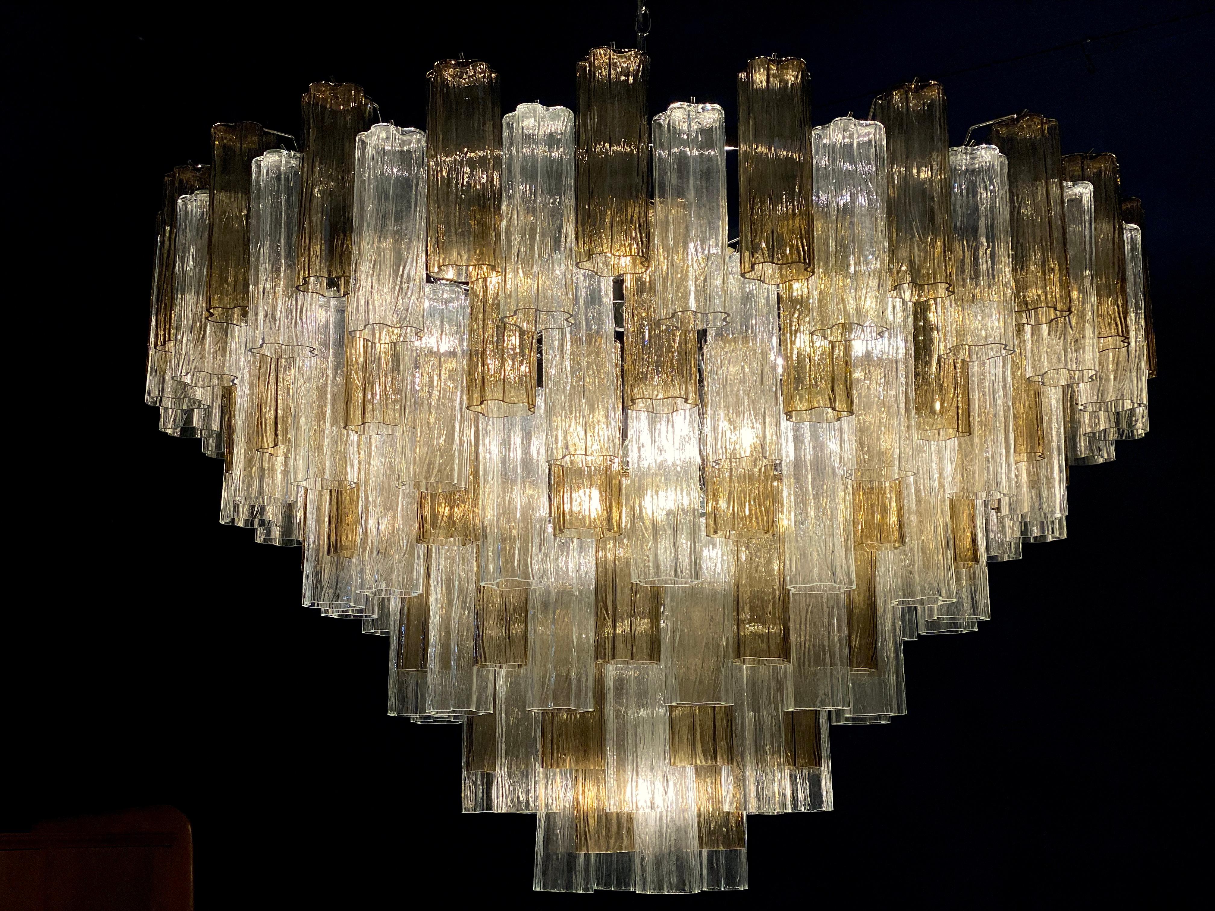 Monumental lustre ou plafonnier Tronchi en verre de Murano fumé et transparent 1
