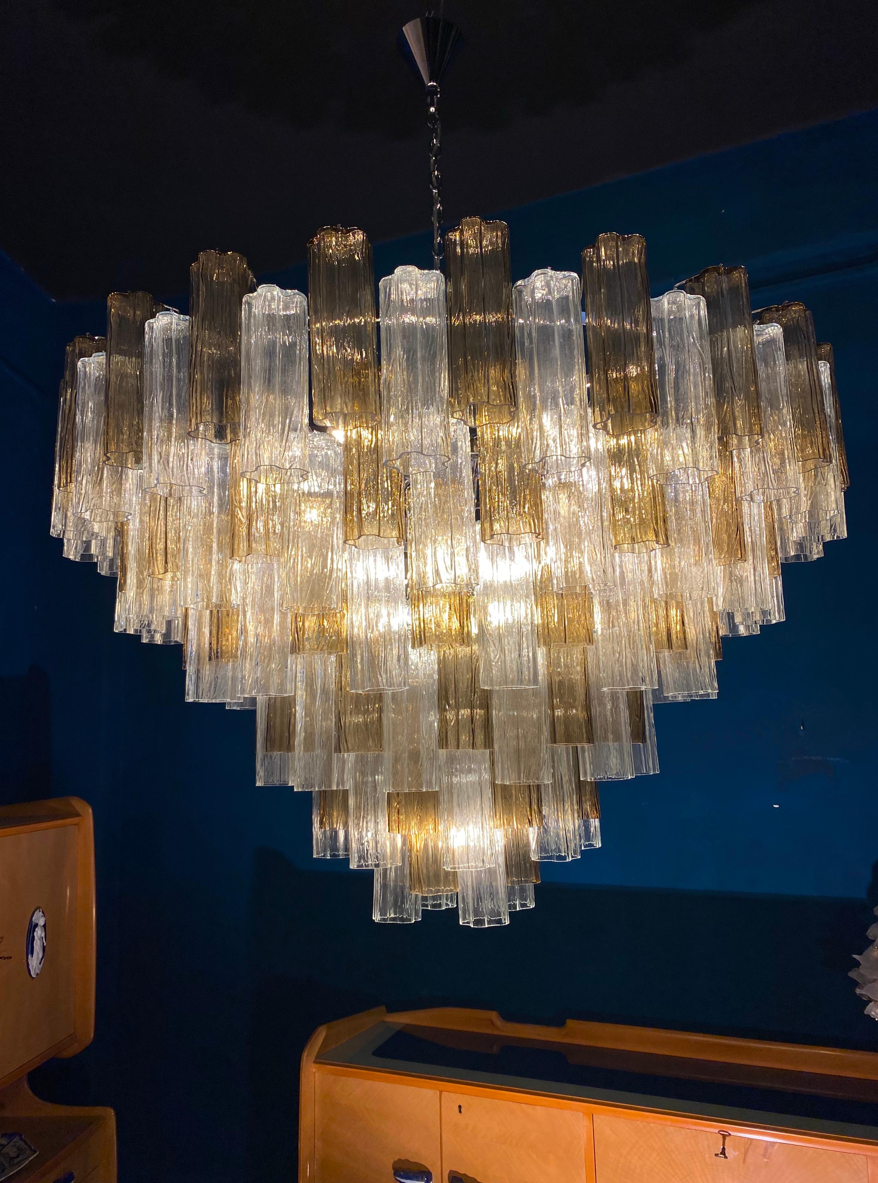 Monumental lustre ou plafonnier Tronchi en verre de Murano fumé et transparent 2