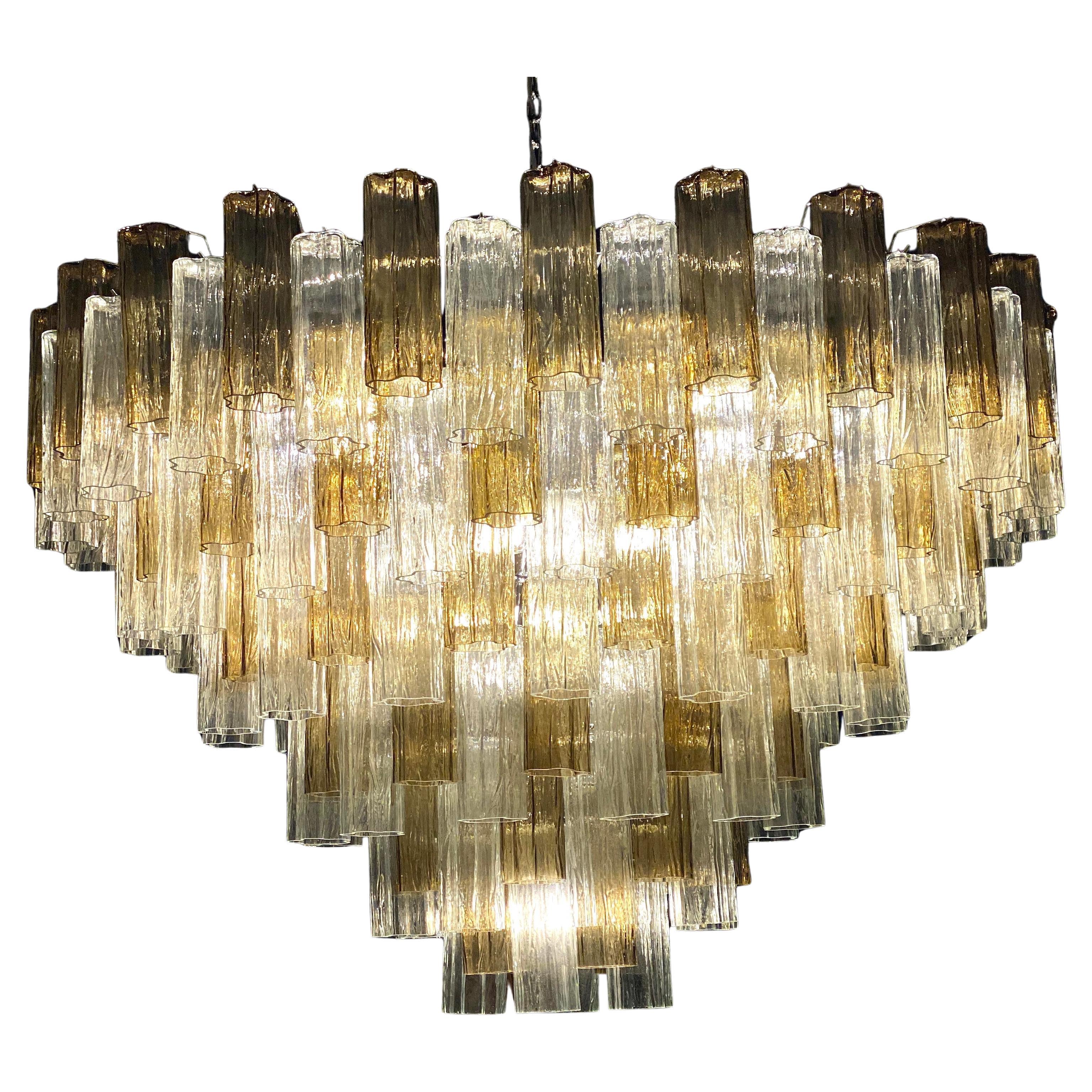 Monumental Smoke and Clear Murano Glass Tronchi Chandelier or Ceiling Light For Sale