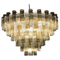 Monumental Smoke and Clear Murano Glass Tronchi Chandelier or Ceiling Light