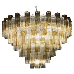 Monumental Smoke and Clear Murano Glass Tronchi Chandelier or Ceiling Light
