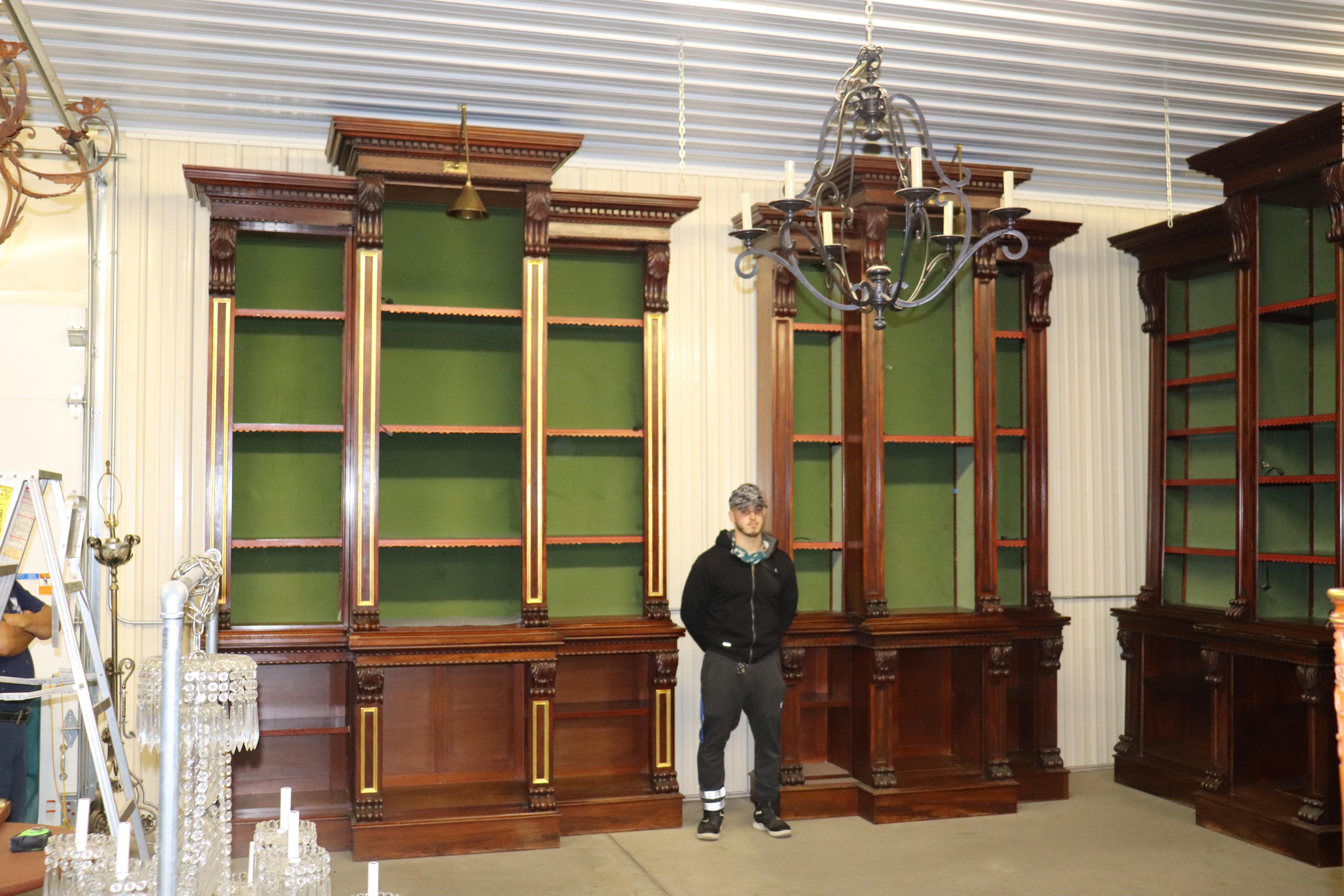 Monumental Solid Carved Tall Walnut Victorian Bookcase Bookshelf, circa 1870s 3