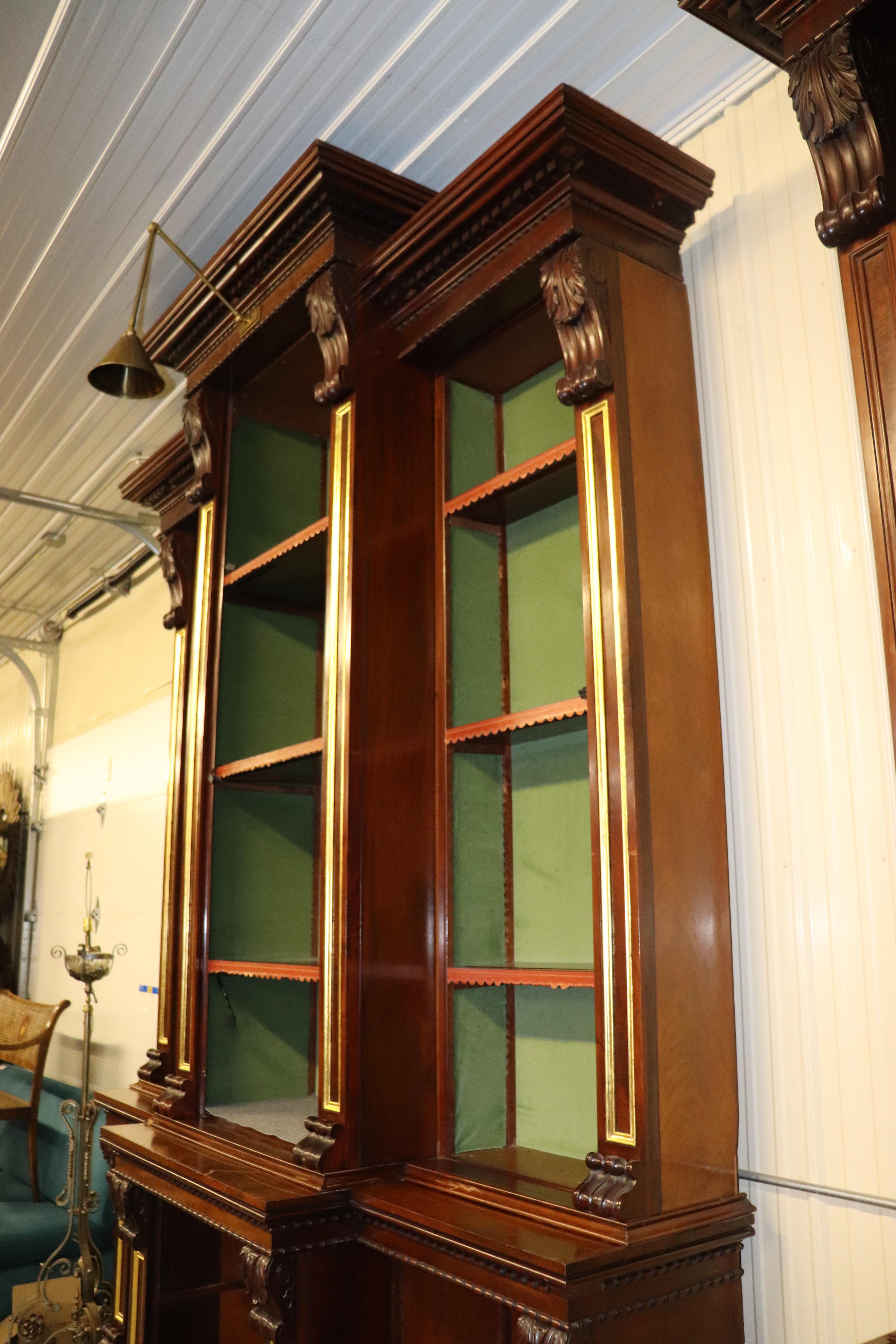 Late 19th Century Monumental Solid Carved Tall Walnut Victorian Bookcase Bookshelf, circa 1870s