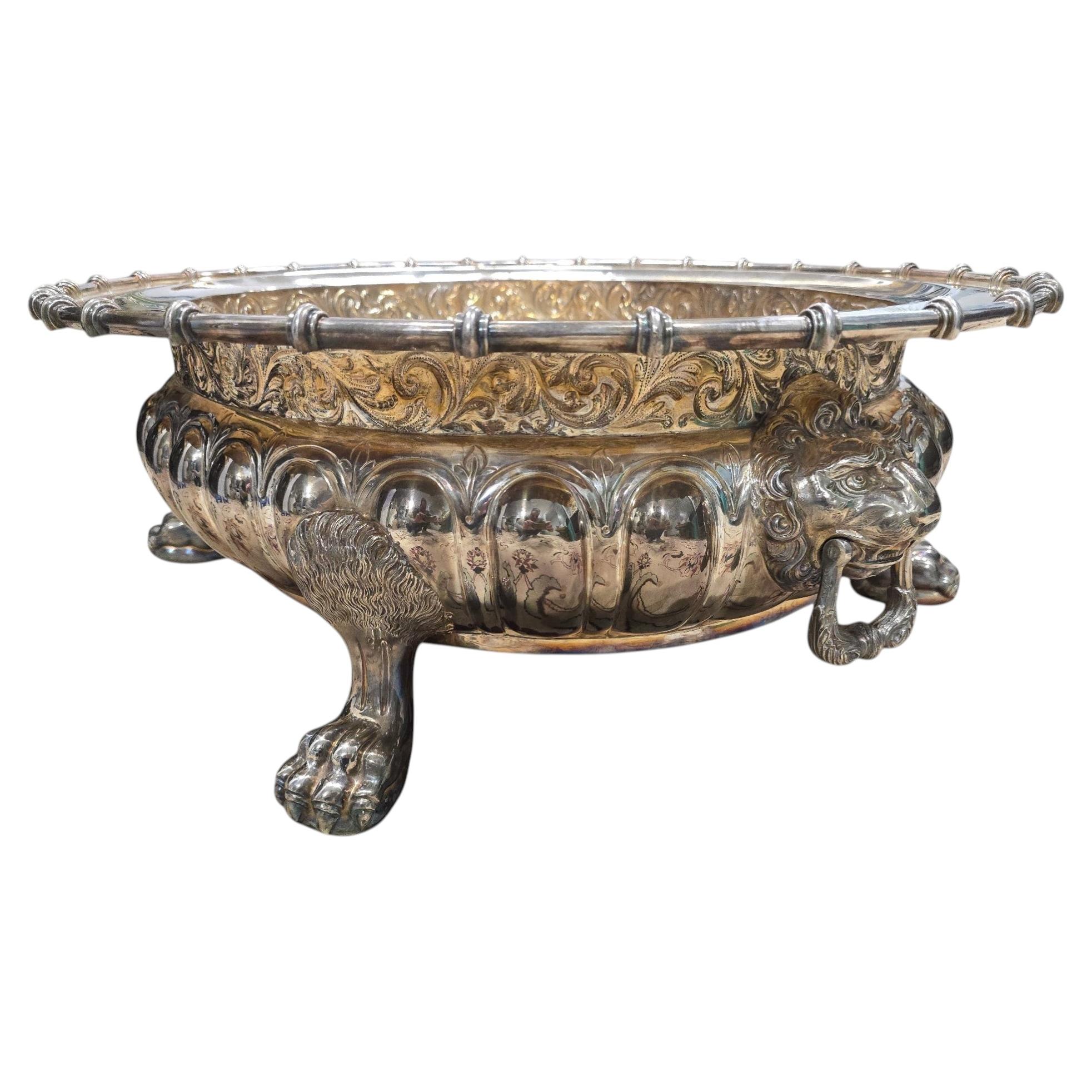 Monumental Solid Silver Punch Bowl by Jesús Yanes For Sale