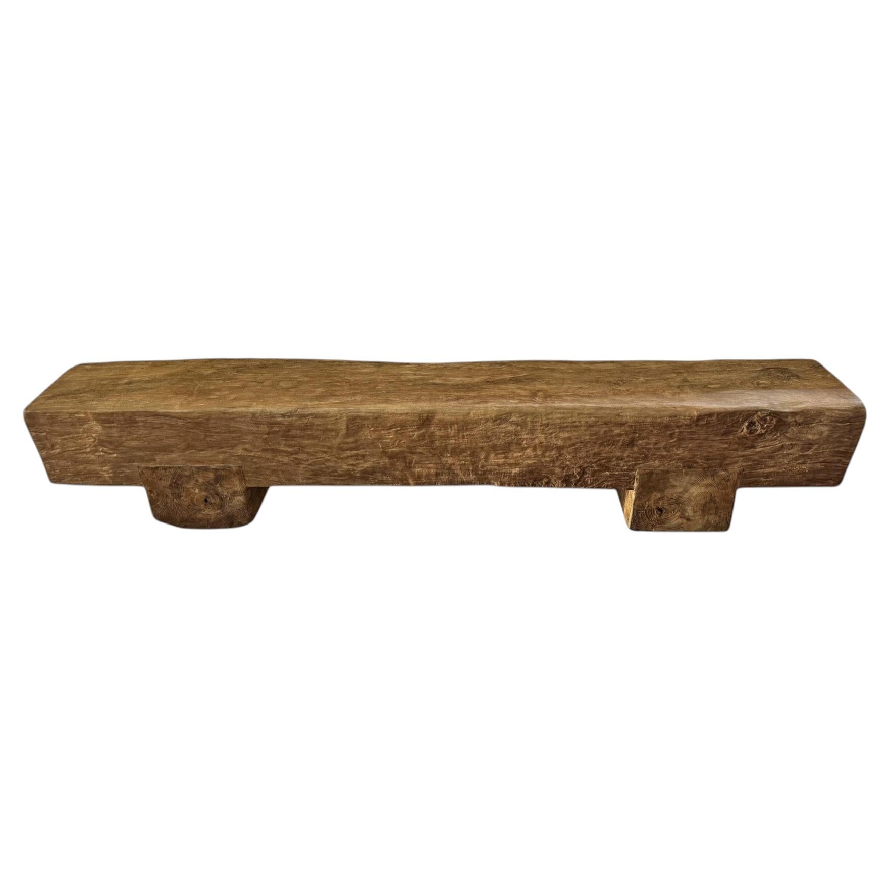 Monumental Solid Teak Wood Bench Modern Organic, Stunning Wood Textures