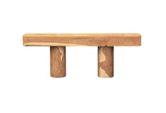 Monumental Solid Teak Wood Console Table, Natural Finish Modern Organic