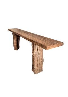 Monumental Solid Teak Wood Console Table, Natural Finish Modern Organic