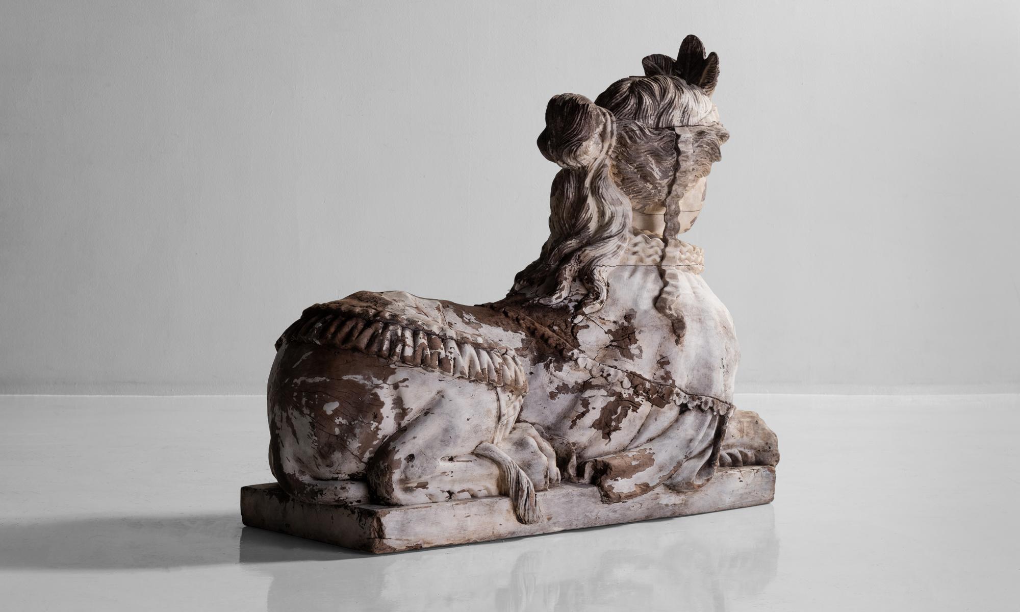Monumental Solid Wood Carved Sphinxes, England, circa 1860 In Good Condition In Culver City, CA