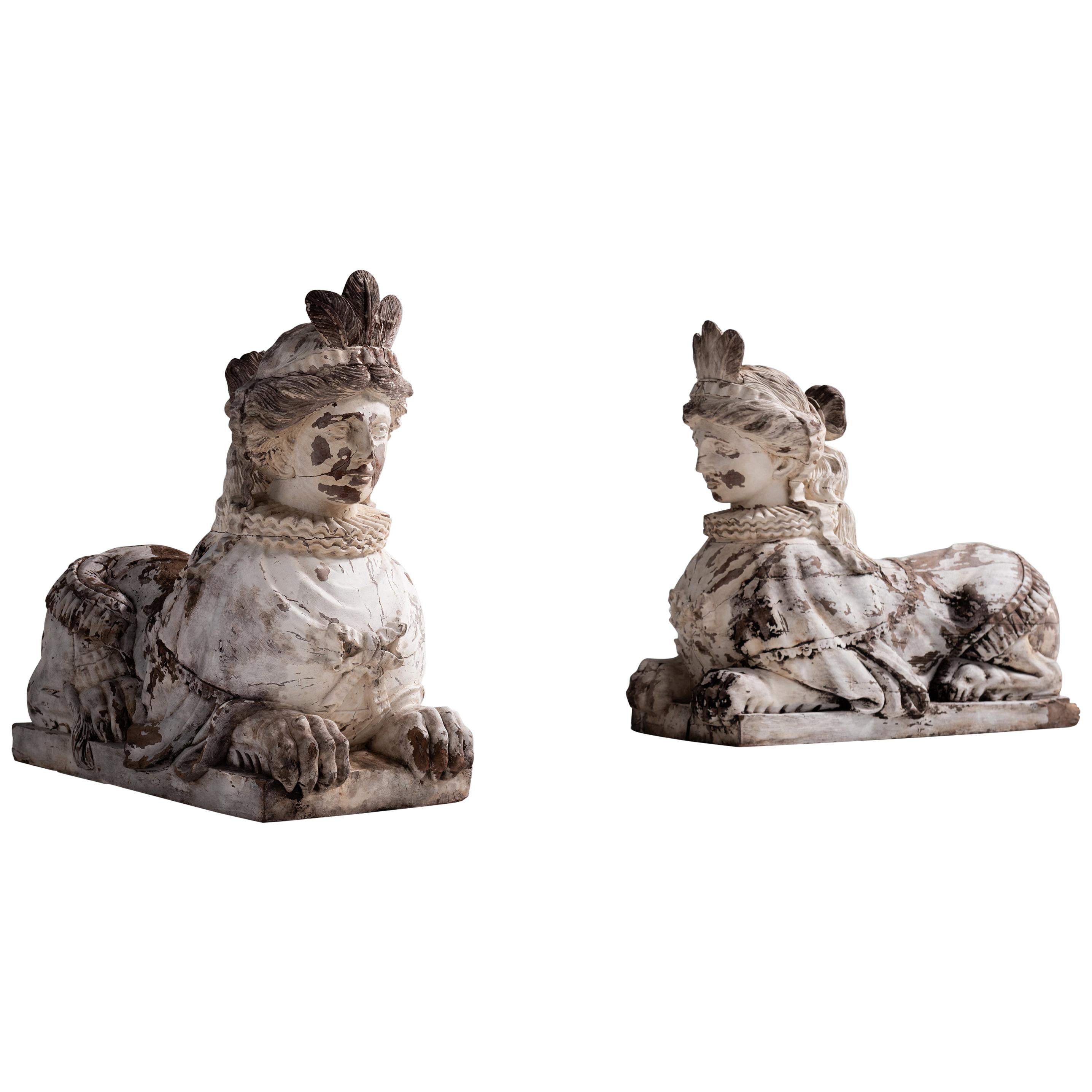 Monumental Solid Wood Carved Sphinxes, England, circa 1860