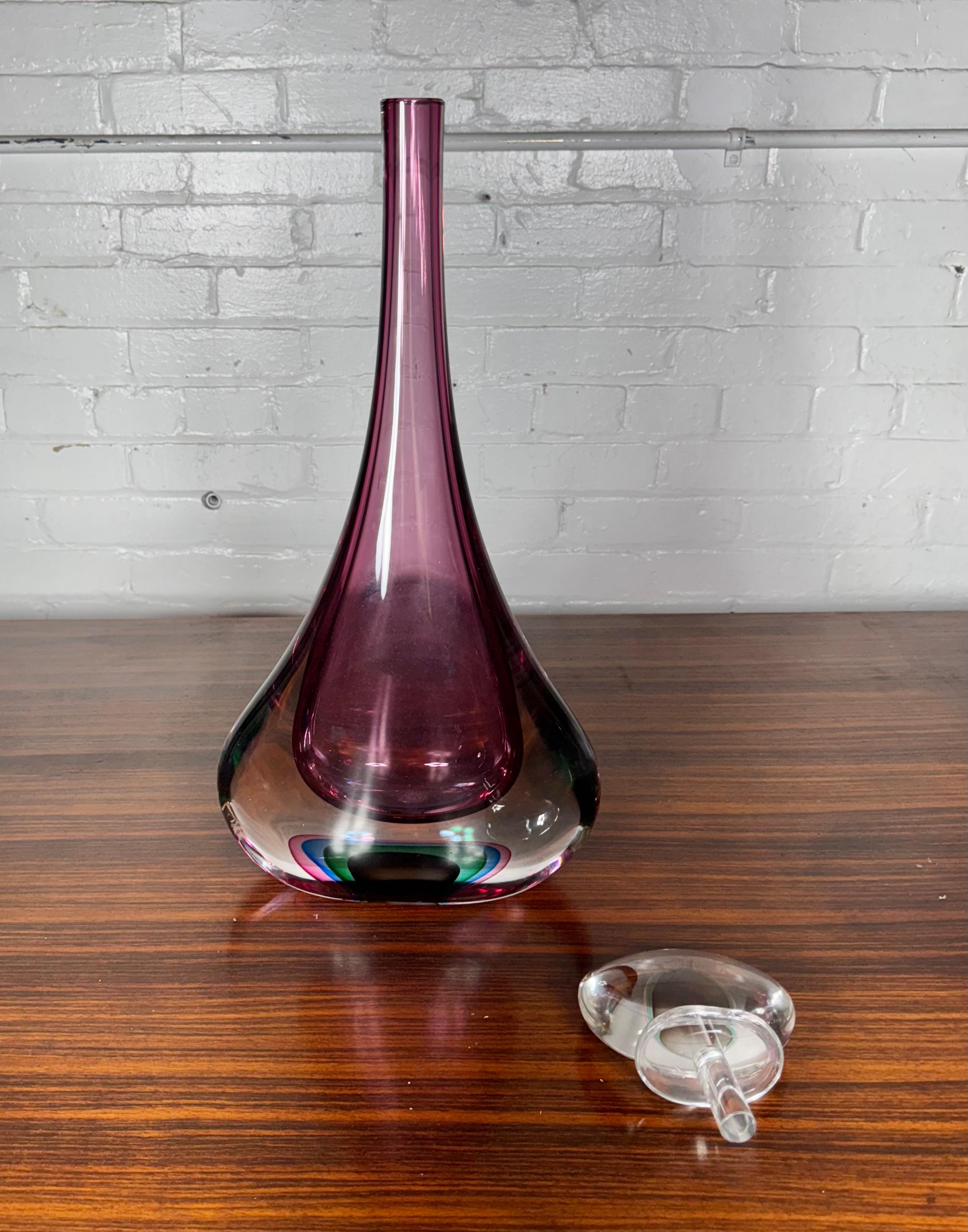 Mid-Century Modern Monumental SOMMERSO fluted bottle / sphere stopper Luciano Mellara / Murano For Sale