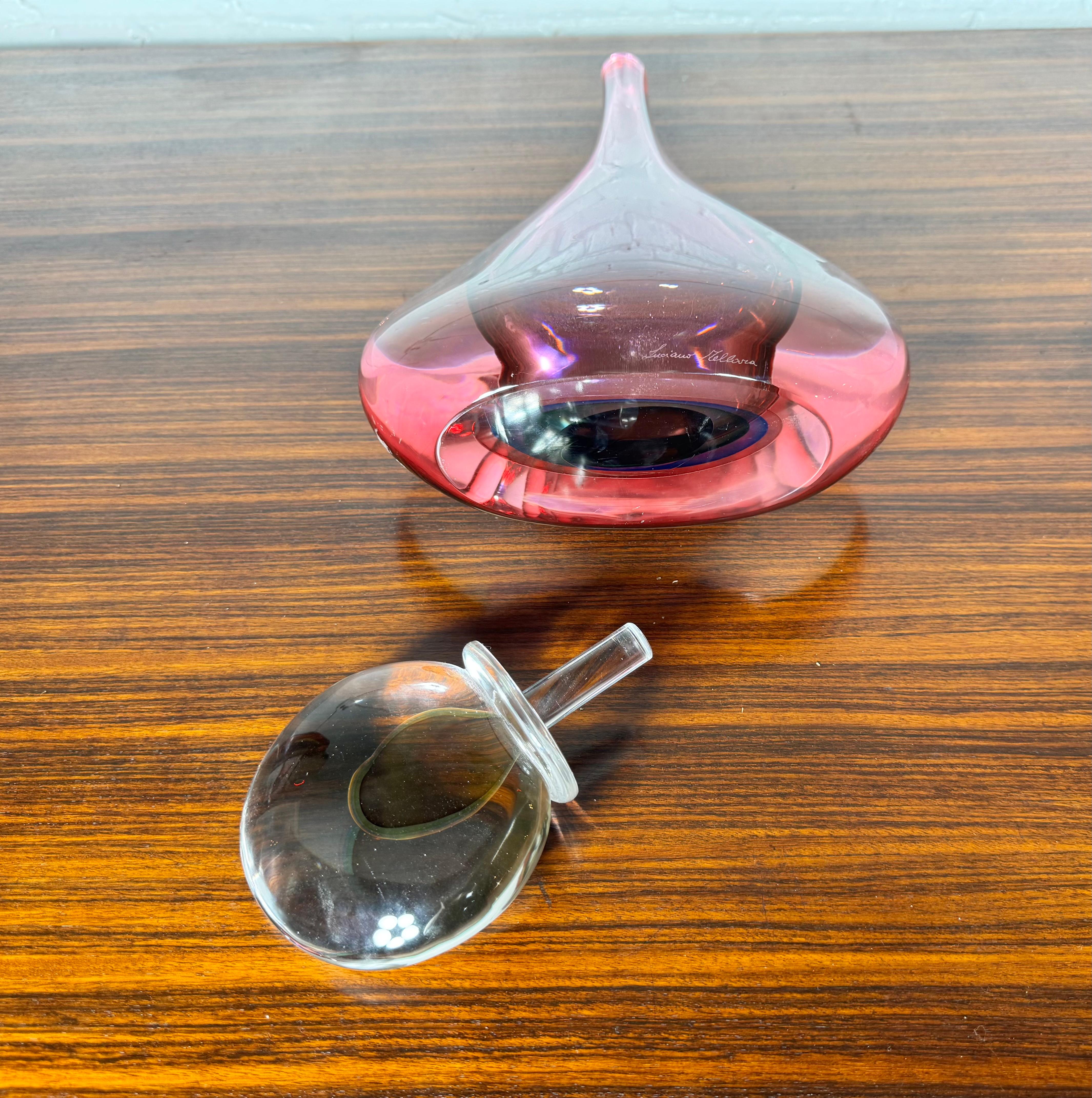 Art Glass Monumental SOMMERSO fluted bottle / sphere stopper Luciano Mellara / Murano For Sale