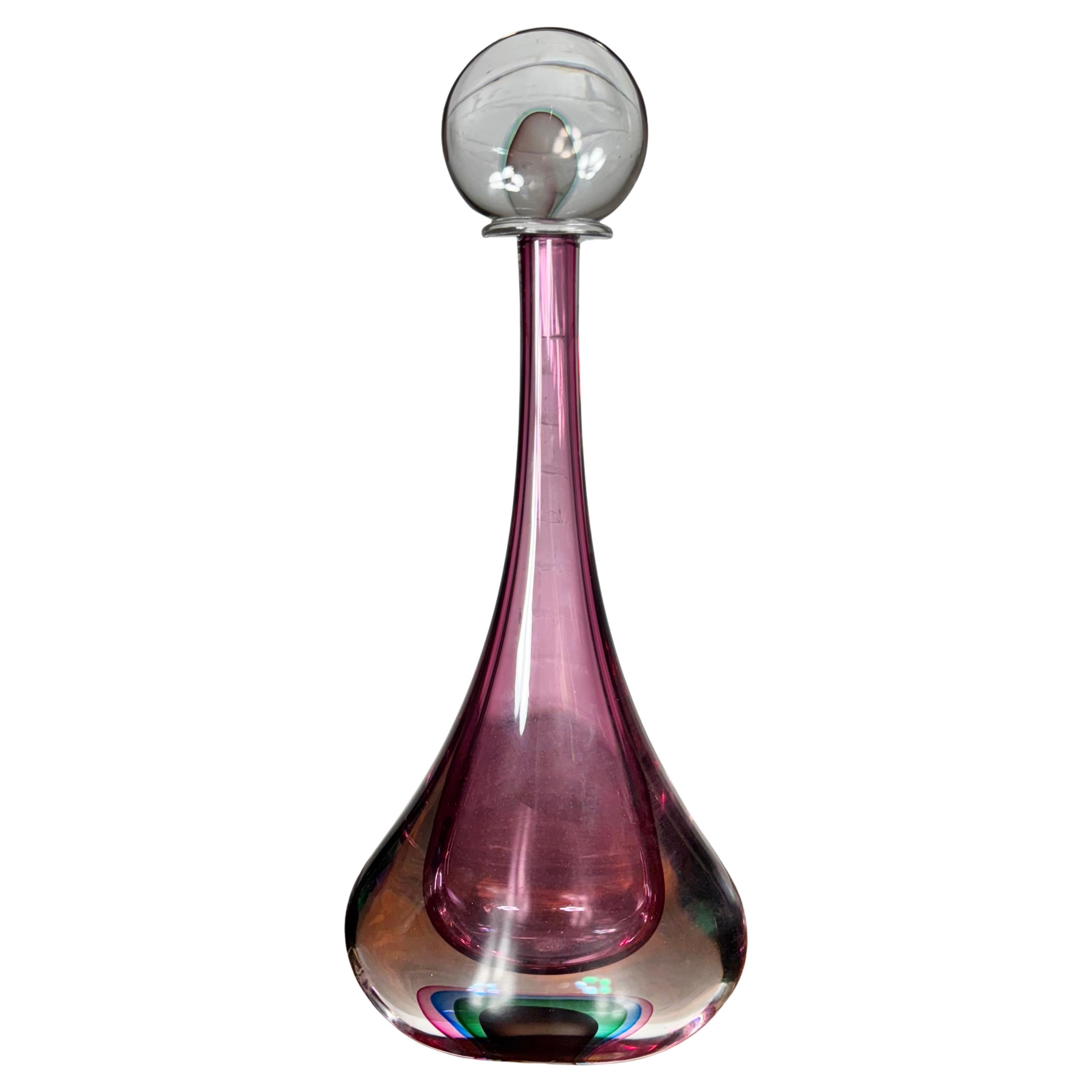 Monumental SOMMERSO fluted bottle / sphere stopper Luciano Mellara / Murano For Sale