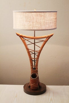 Monumental South Pacific Bamboo 1940s Table Lamp Tiki Rattan McGuire
